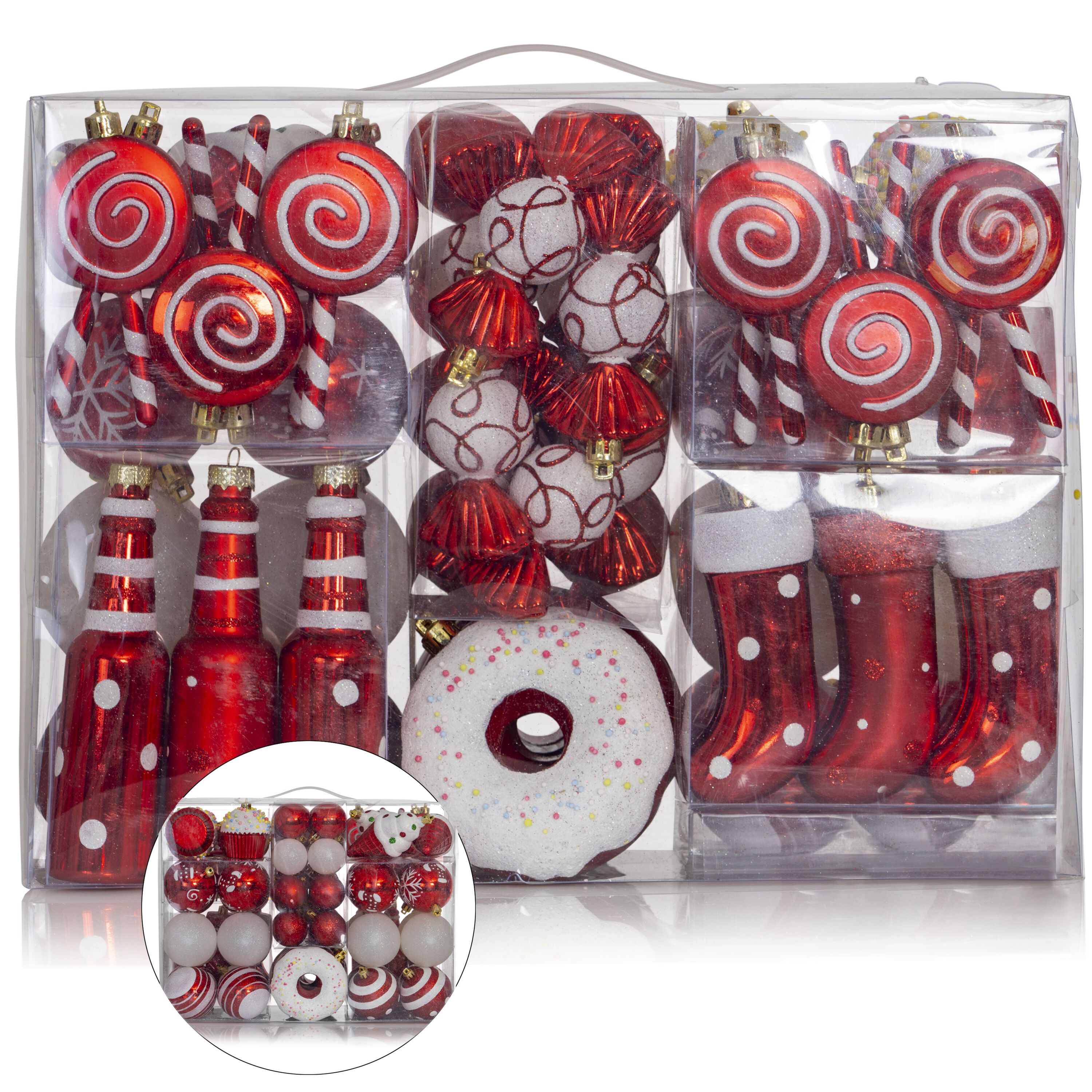 RN'D Toys RD-123 82 -Pack Red Candy Standard Indoor/Outdoor Ornament set Shatterproof