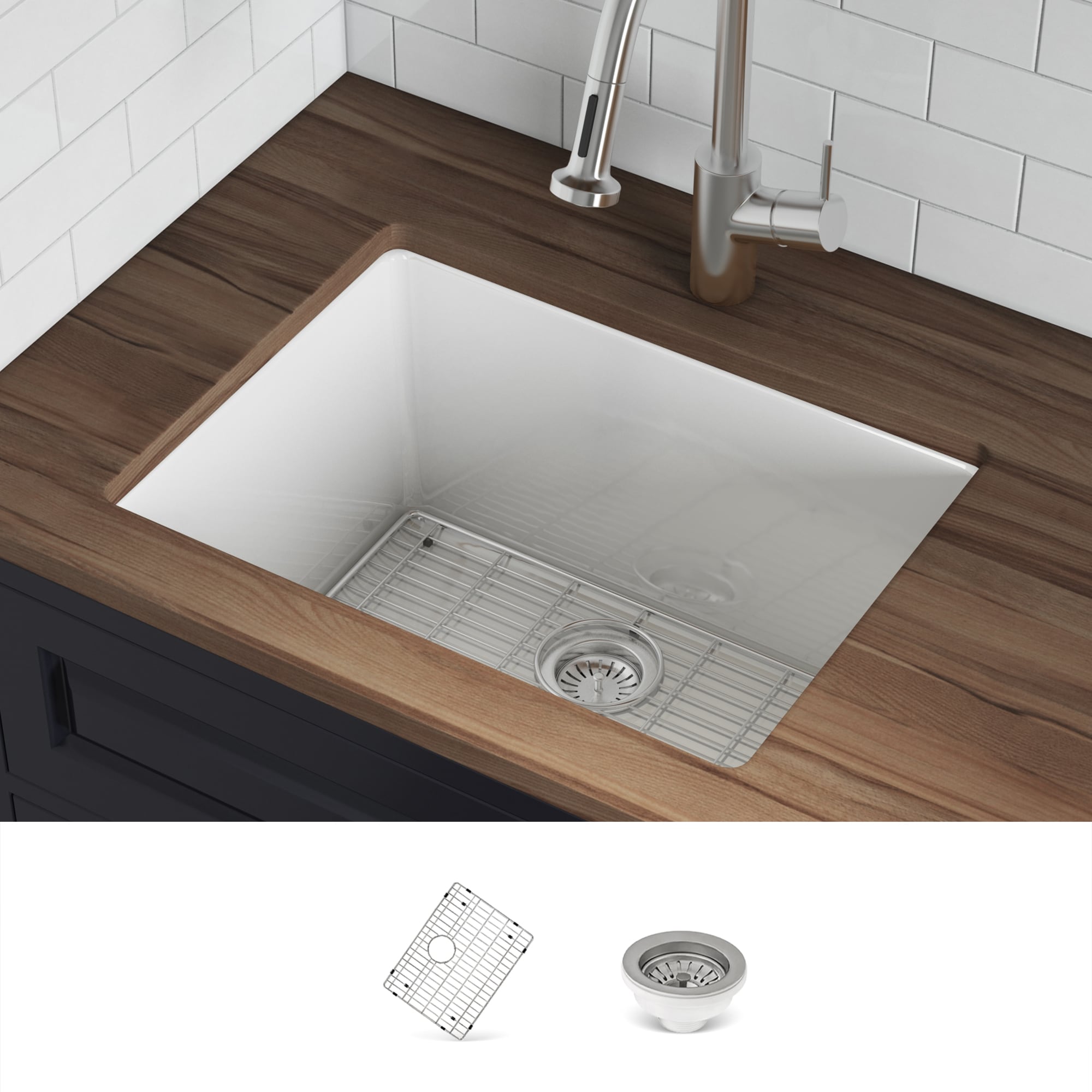 Ruvati RVL2420WH Fiamma Drop-in or undermount 24-in x 18-in Fireclay Single bowl Kitchen Sink