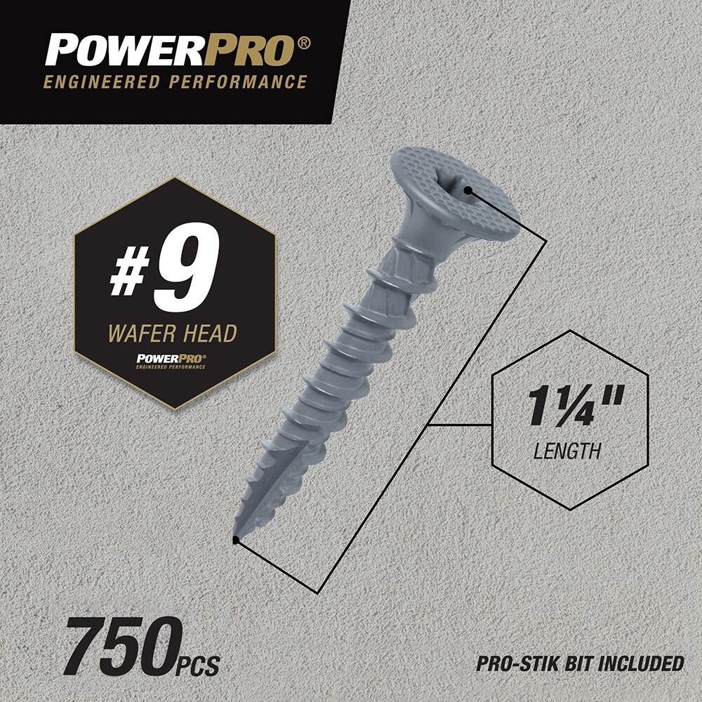 Power Pro #9 x 1-1/4-in Star -Drive Self-tapping Cement board Screws 750 -Count