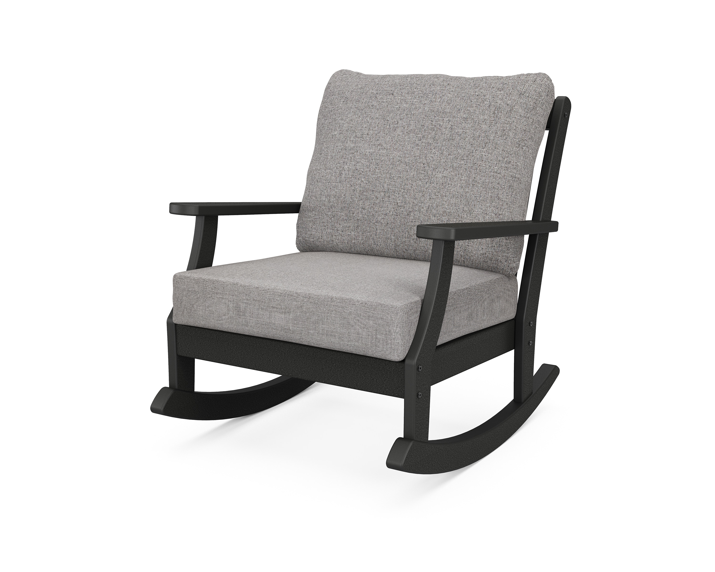 POLYWOOD 4501R-BL145980 Braxton Black HDPE Frame Conversation Chair with Gray Revolution Cushioned Seat