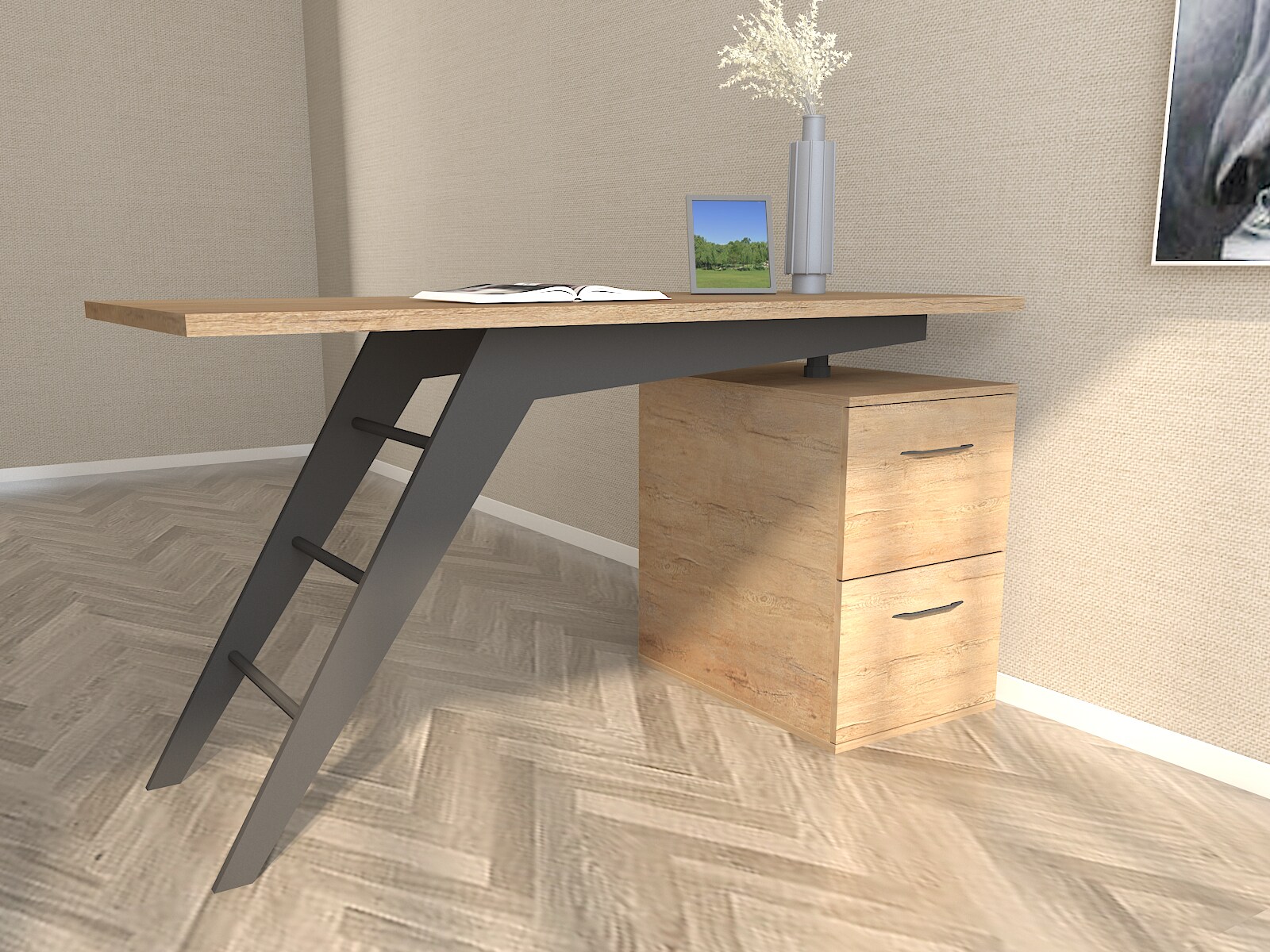 CASAINC WF-CD-058-LA Desk 55.12-in Brown Modern/Contemporary Computer Desk