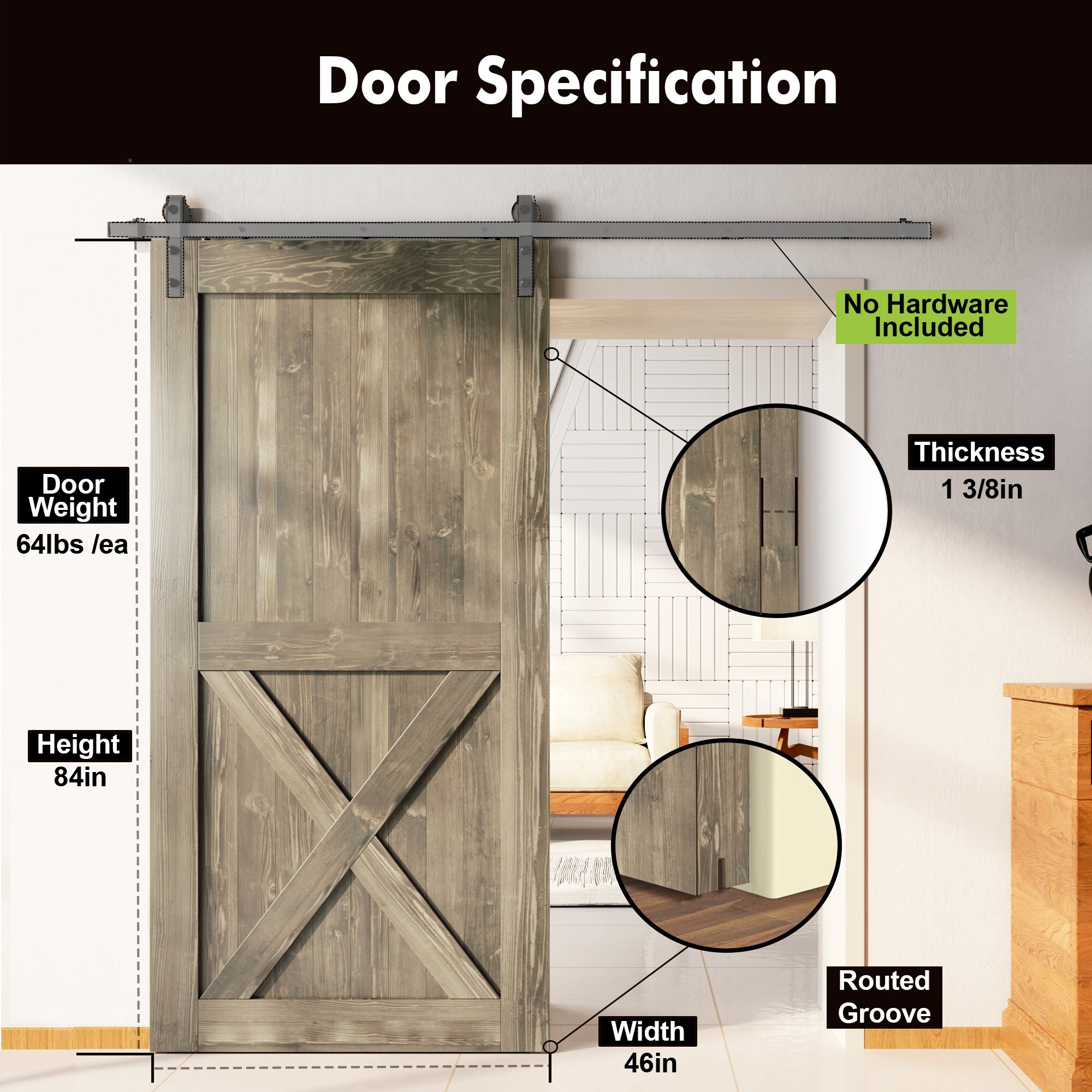 HOMACER 4684-X-GRAY Barn-Doors - View #3