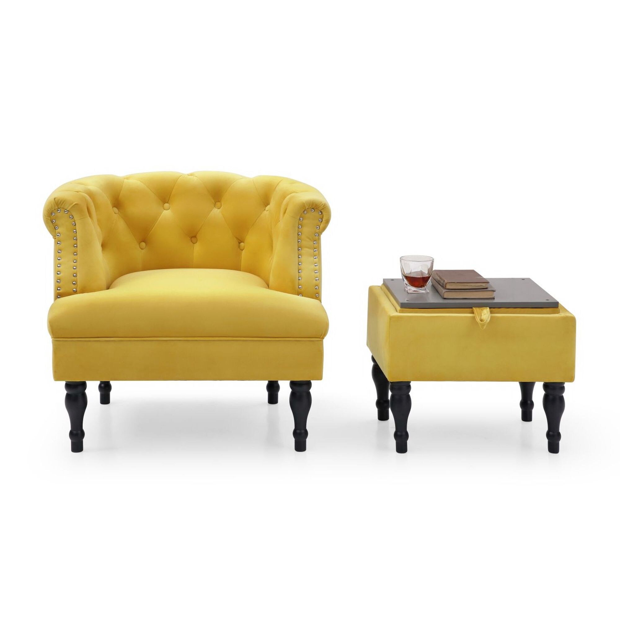 JASMODER W111759266 Modern Yellow Linen Accent Chair