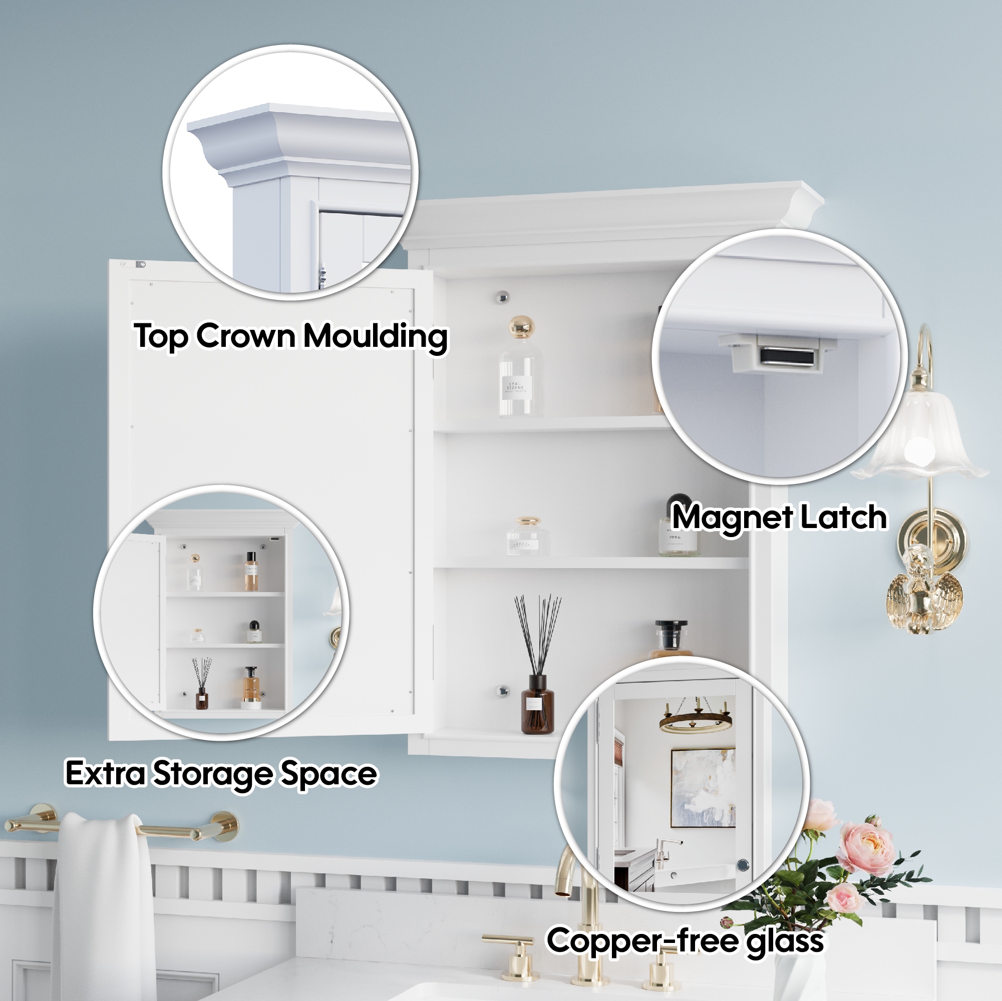 Forclover HM-L2430WT Bathroom-Medicine-Cabinets - View #4