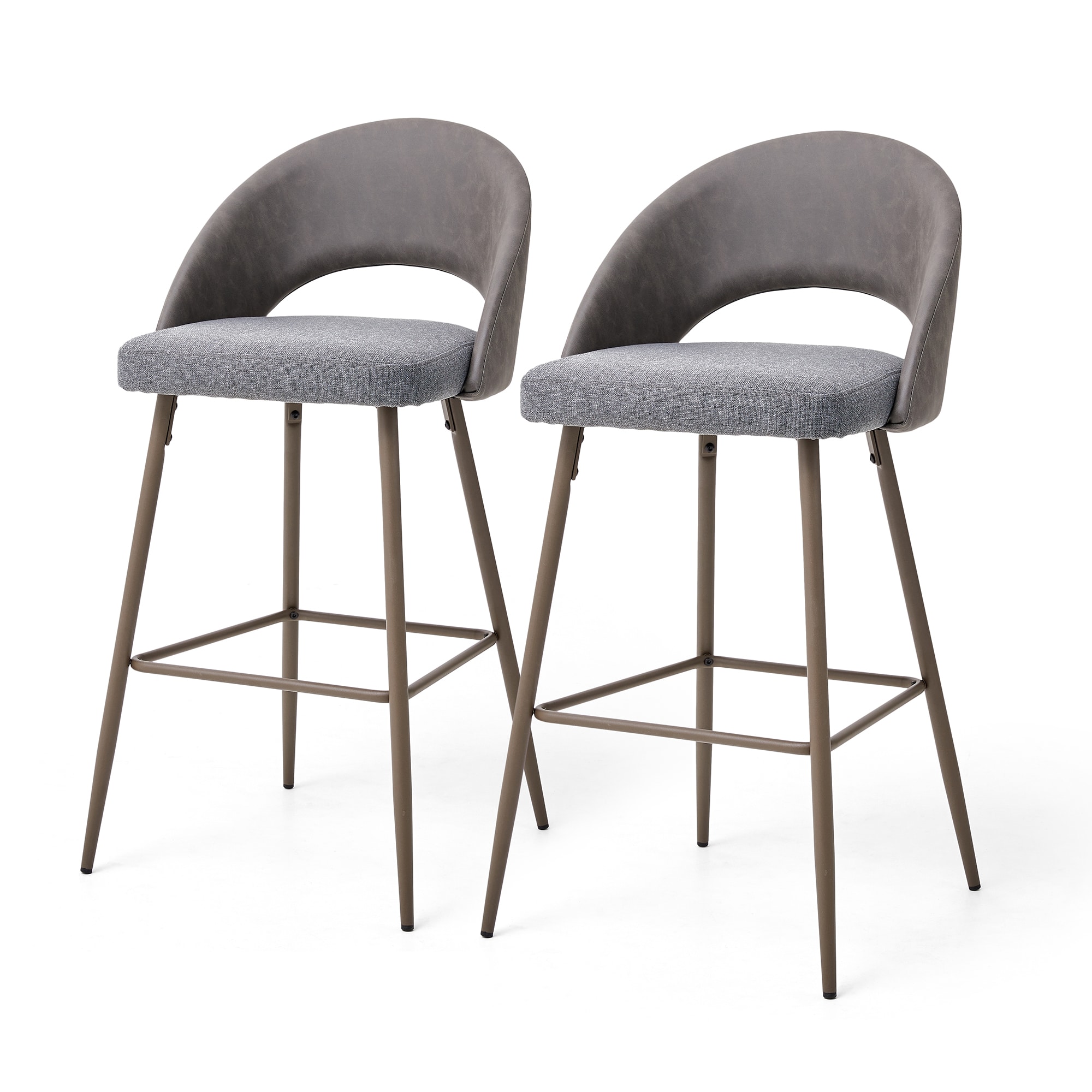 Glitzhome 2000900058 Set of 2 29.72-in H Bar height Upholstered Swivel Wood Bar Stool Back