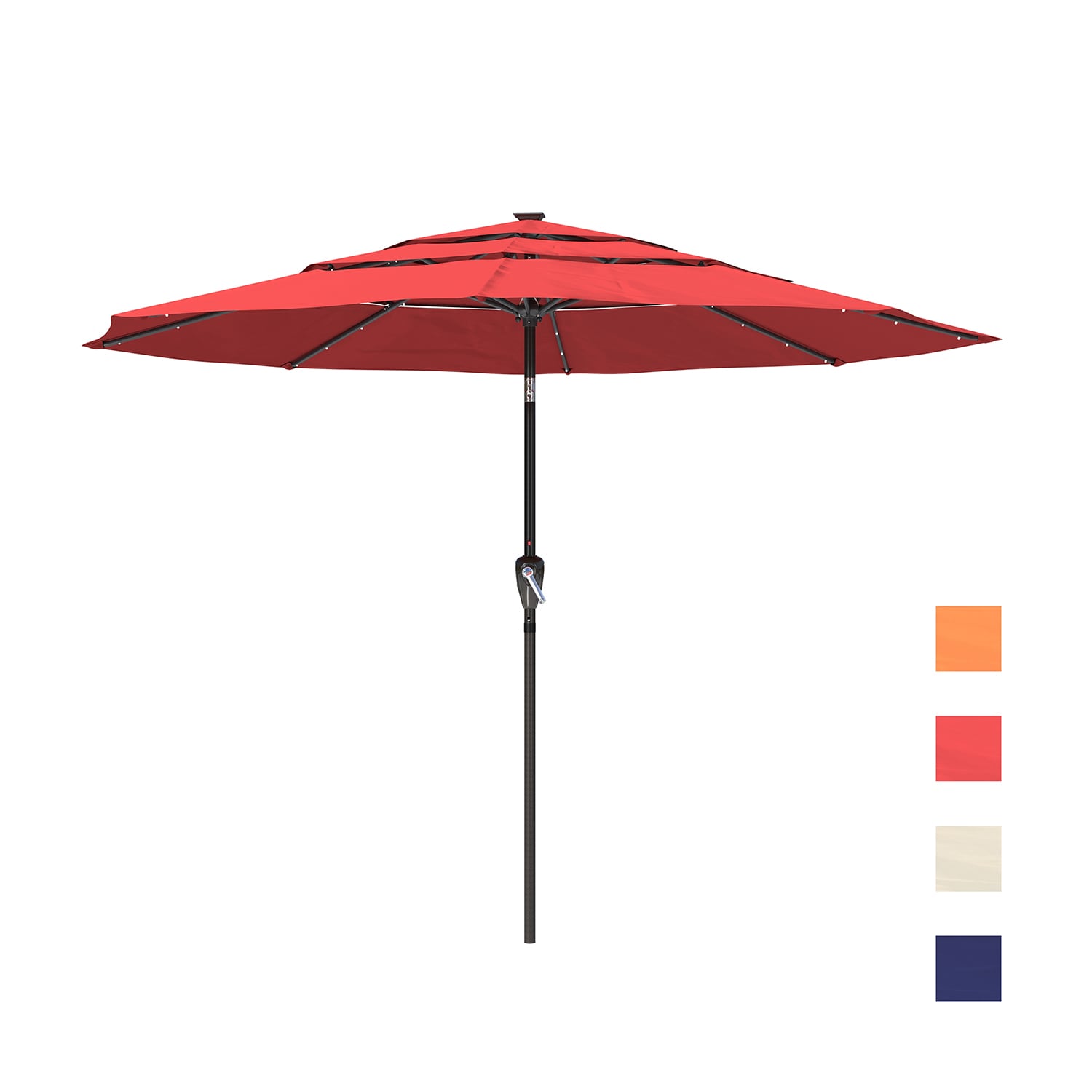 Mondawe 21WF421RD-ED 11-ft Aluminum Red Push-button Tilt Market Patio Umbrella with Lights