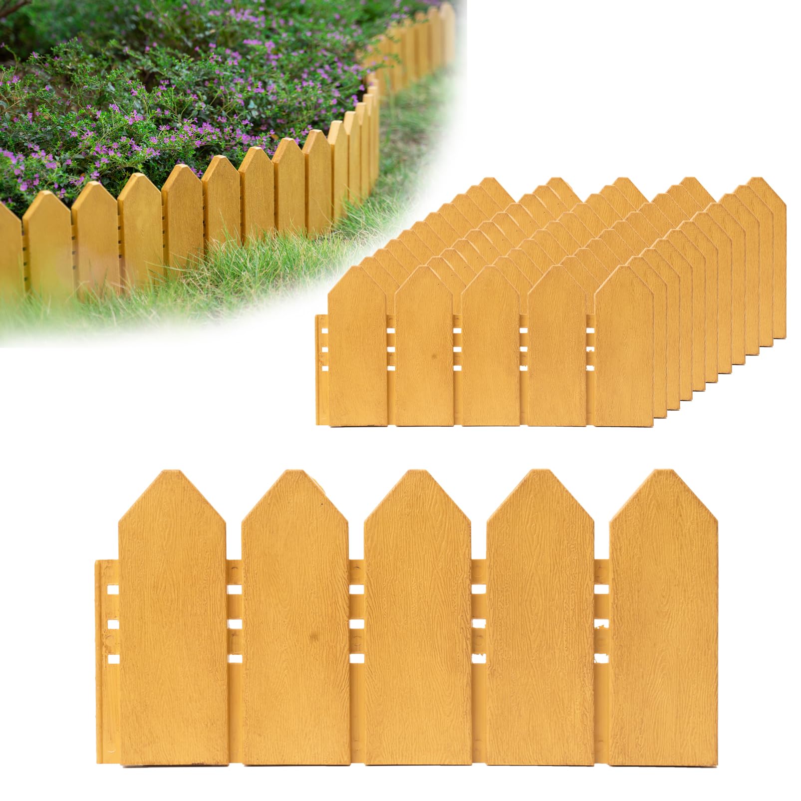 Adrinfly  Landscape Edging Kit Six Point Seven in Tall Decorative Double Sided Wood Look Fence Garden Border Flower Bed Edging with Thirty