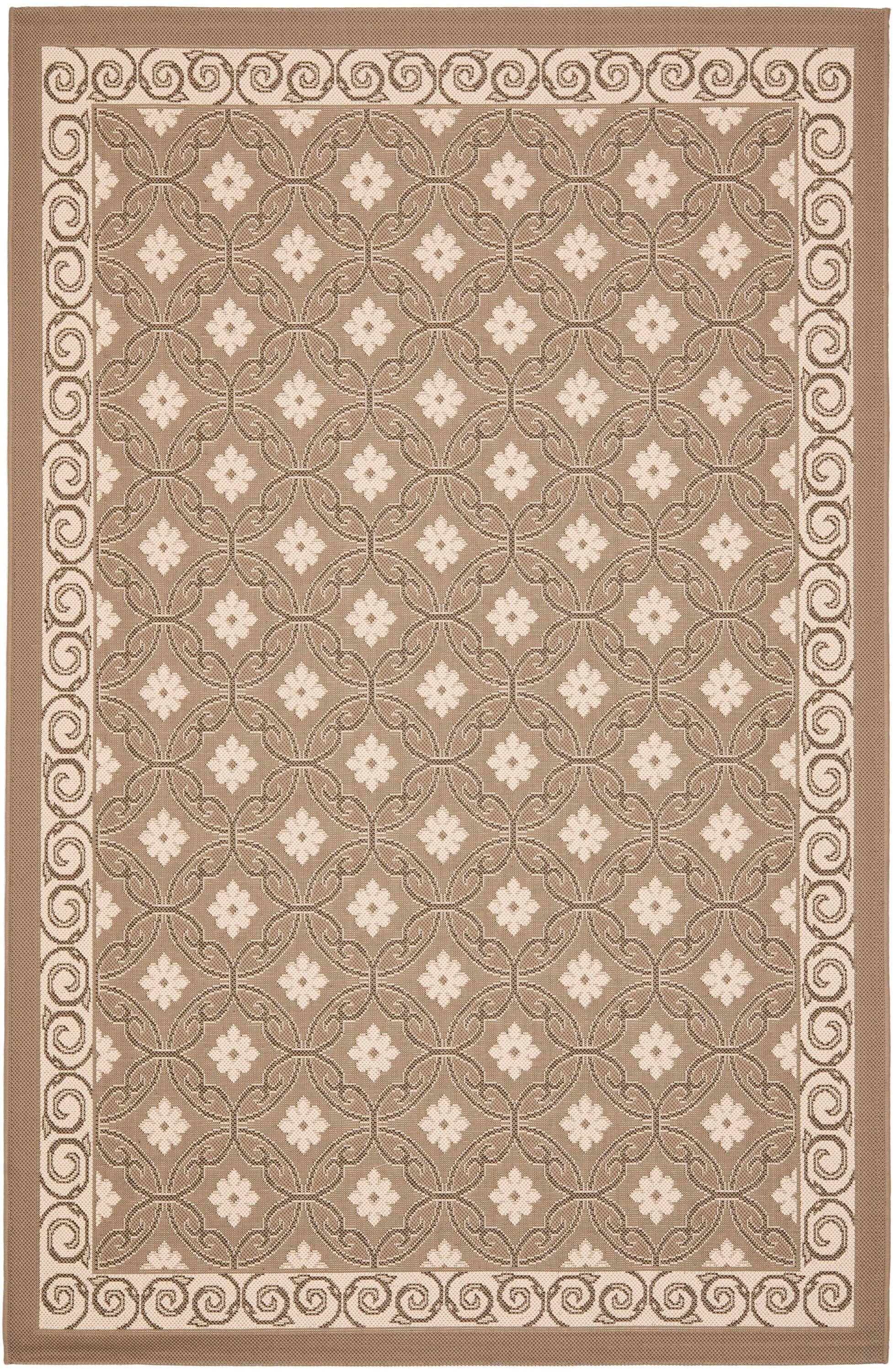 Safavieh CY7810-97A7-6 Courtyard Lockhart 7 x 10 (ft) Loomed Polypropylene Dark Beige/Beige Rectangular Indoor/Outdoor Floral/Botanical Coastal Area rug