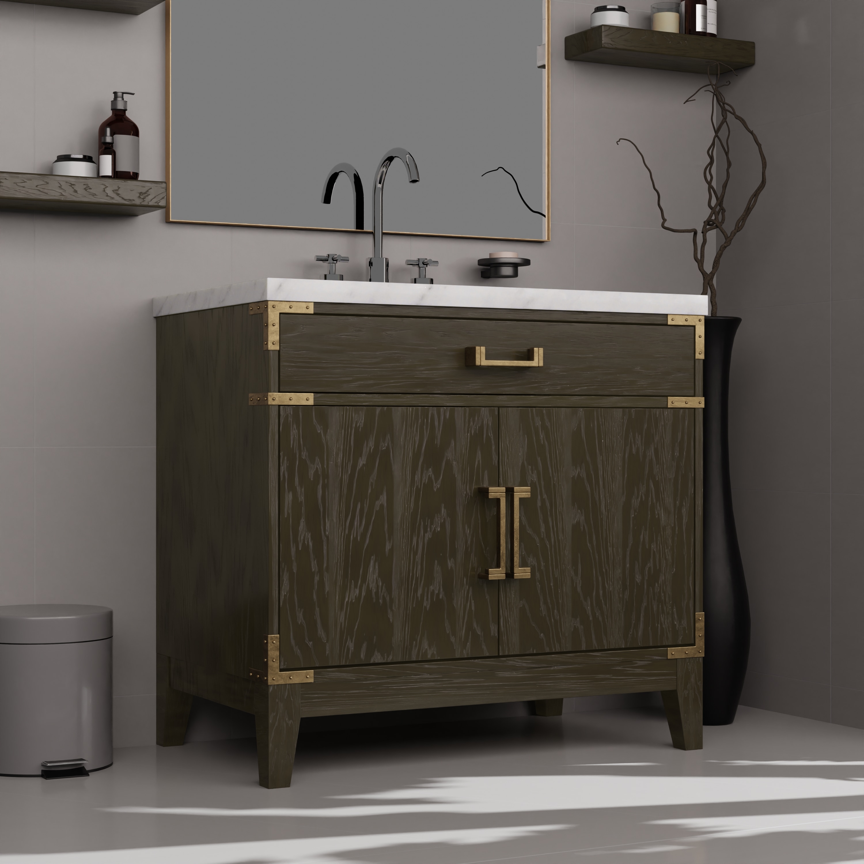 Lexora Wilton 36-Inches Brown Oak Bathroom Vanity Base Lexora Wilton 36-Inches Brown Oak Bathroom Vanity Base