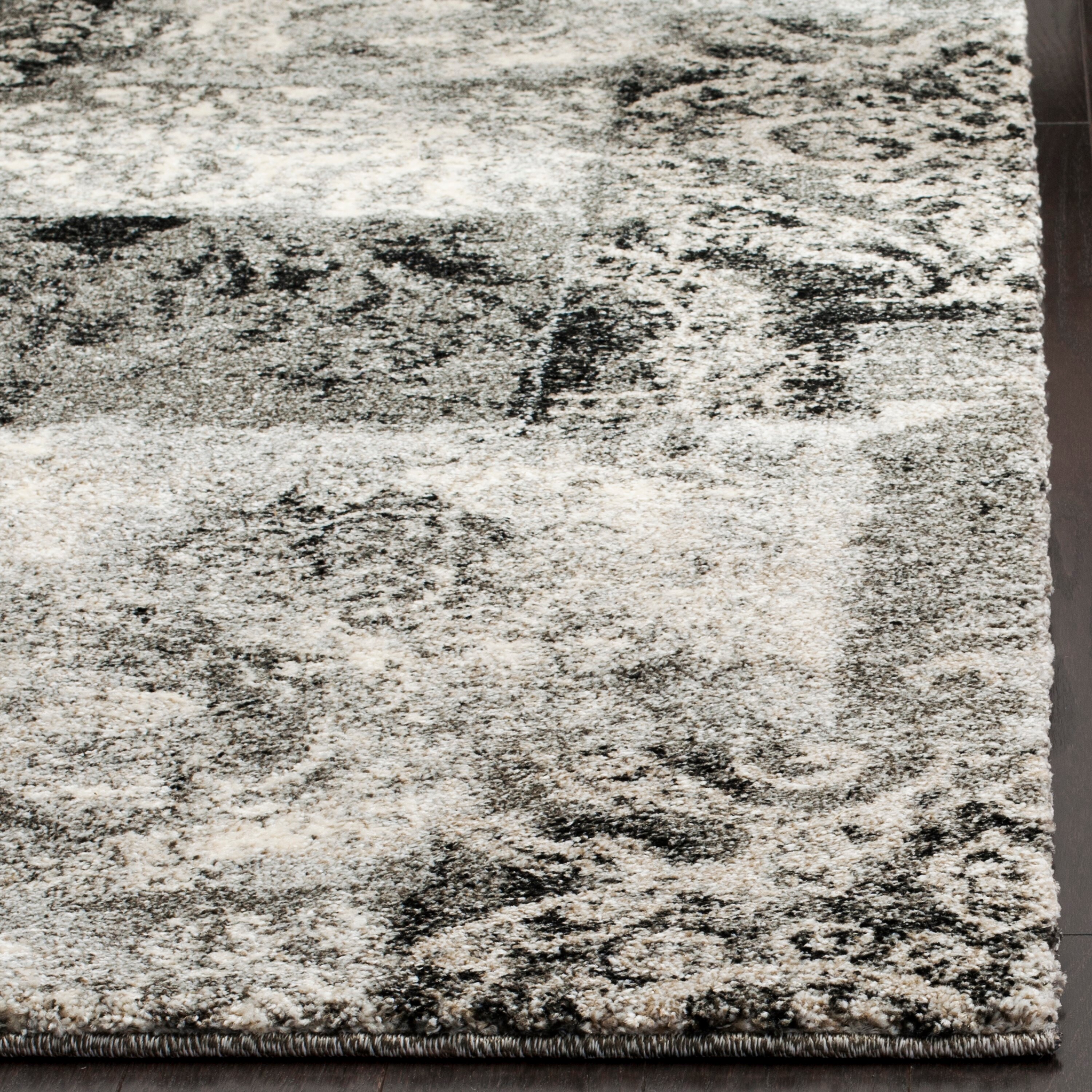 Retro Cream and Gray Abstract Shag Area Rug