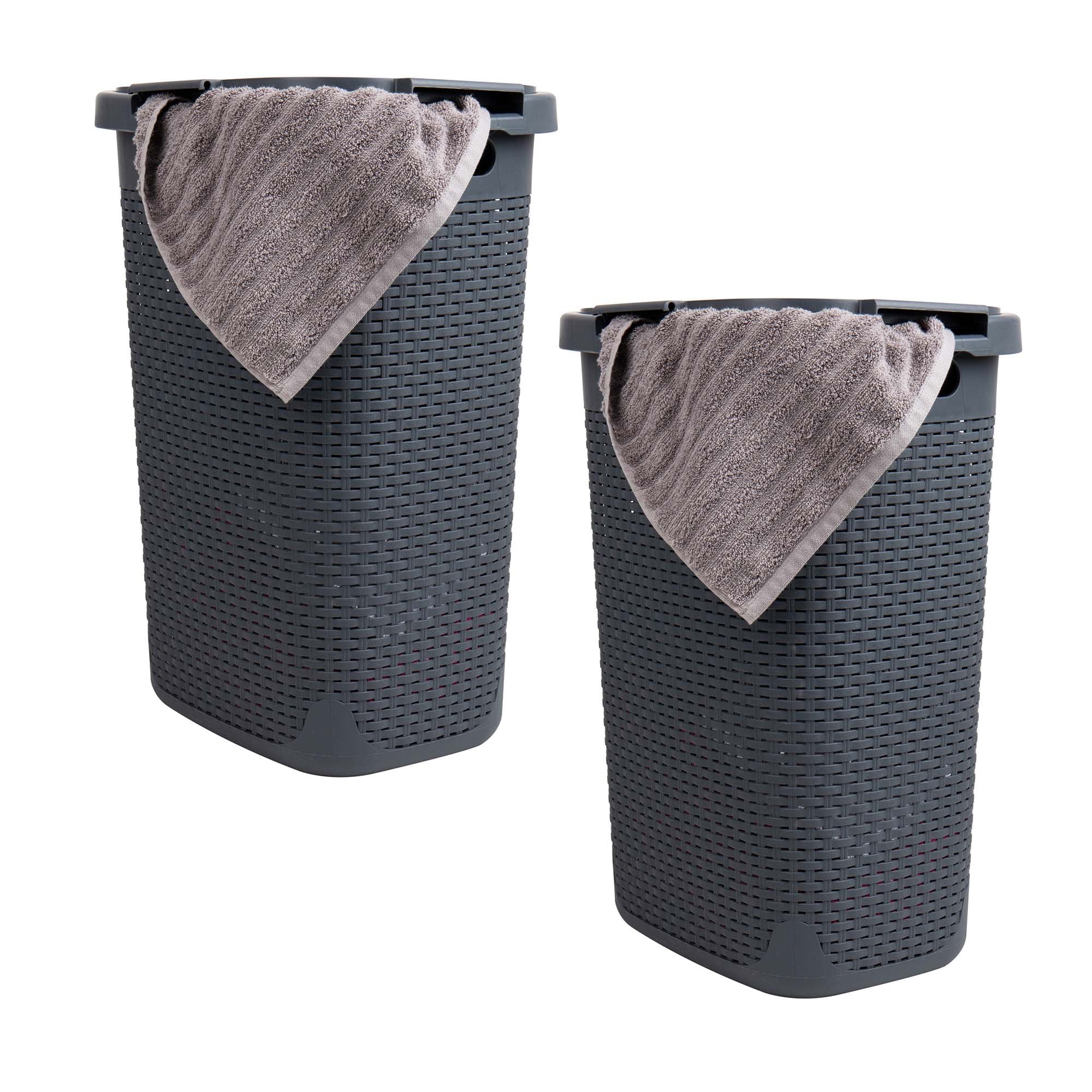 Mind Reader 60HAMP2PK-GRY 60-Liter Gray Plastic Laundry Hamper