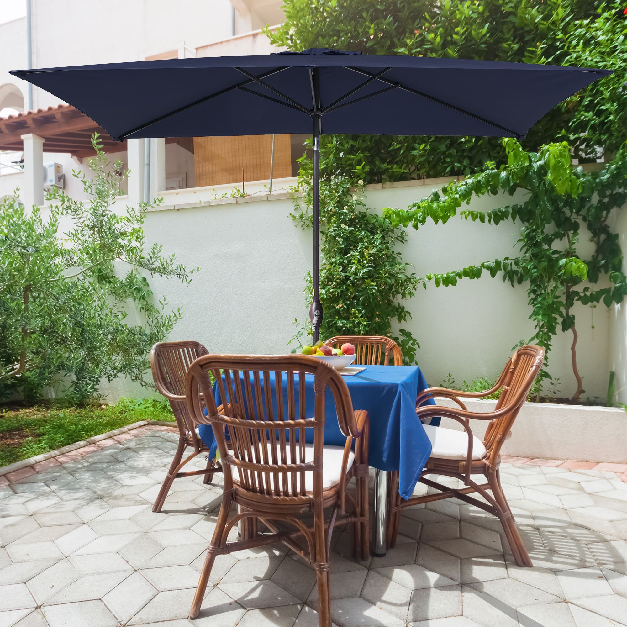 ACEGOSES LW-MK-320L 10-ft Steel Blue Push-button Tilt Market Patio Umbrella