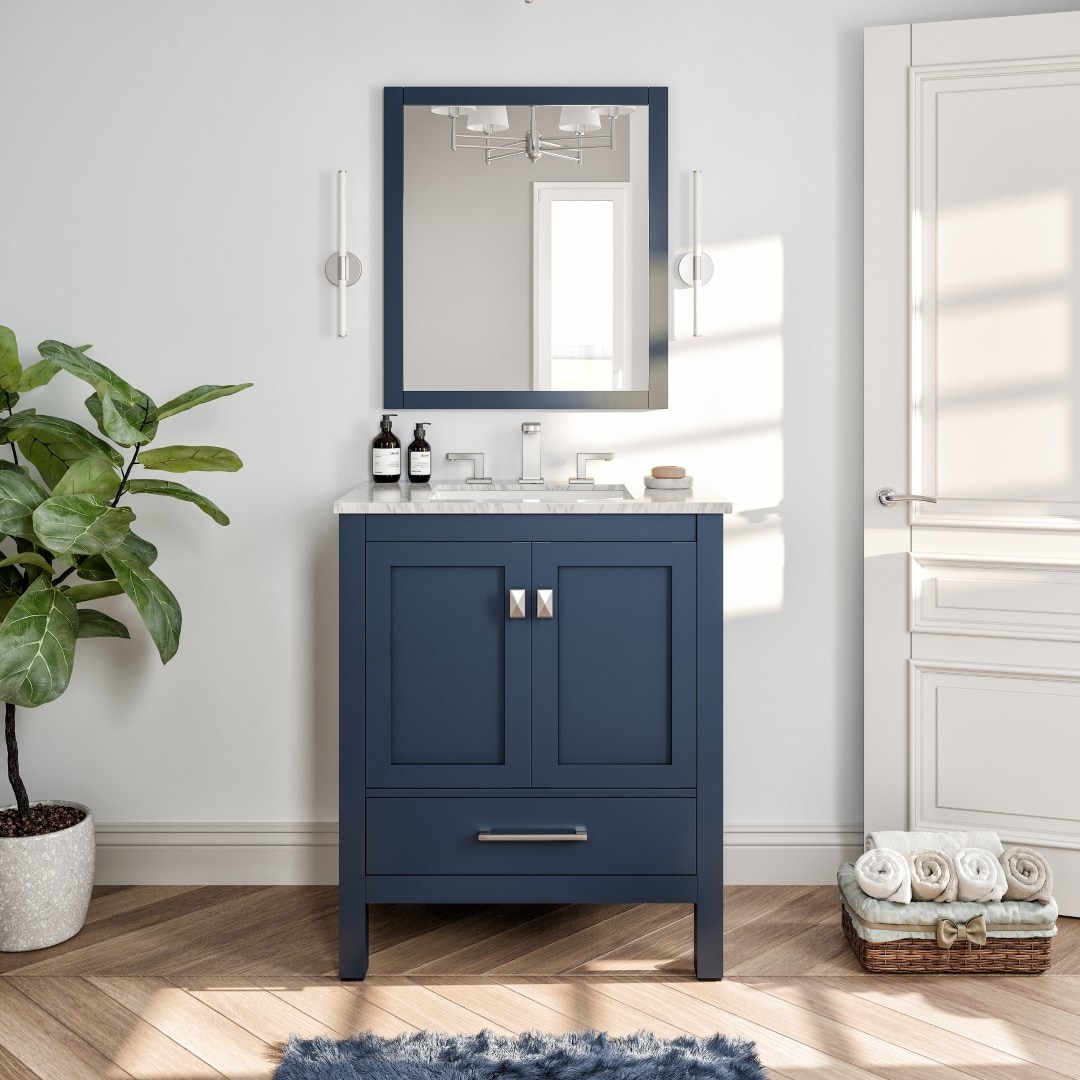 Eviva EVVN412-30BLU Aberdeen 30-in Blue Undermount Single Sink Bathroom Vanity with White Marble Top