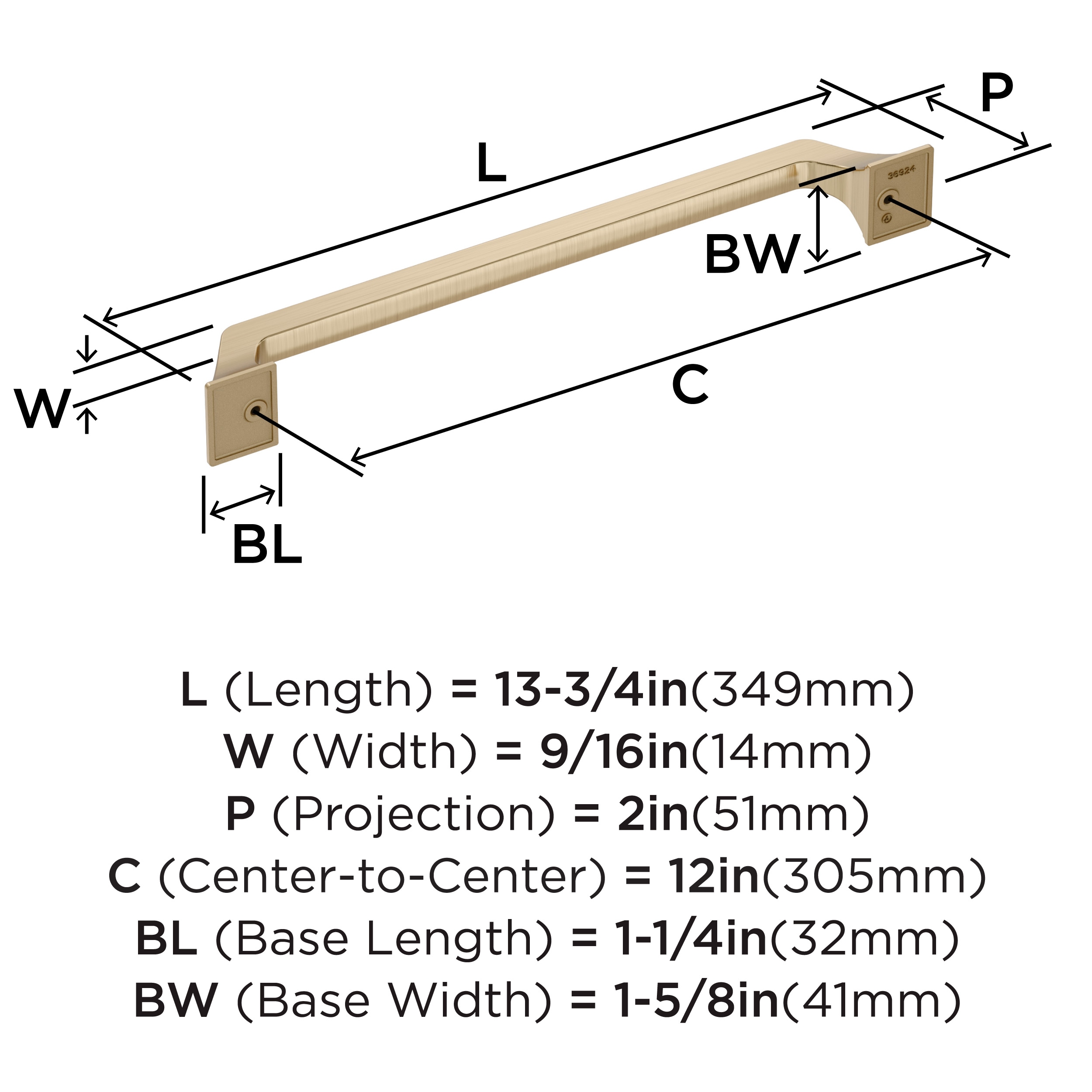 Golden Champagne 12-Inch Modern Appliance Pull with Mounting Hardware