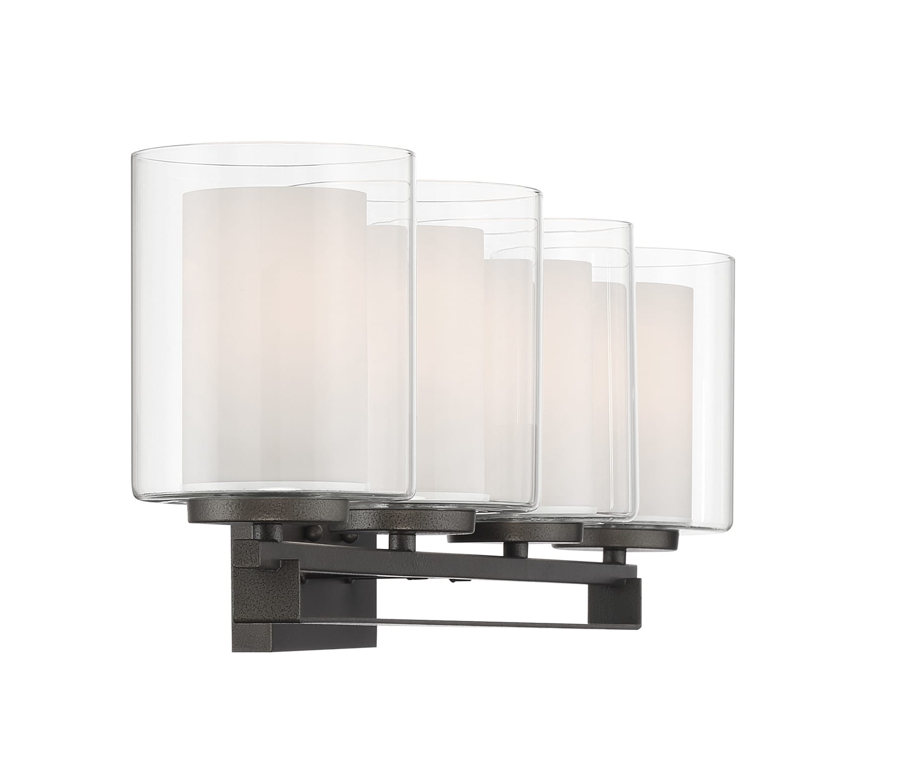 Transitional Smoked Iron 4-Light Bath Bar with Etched White Glass