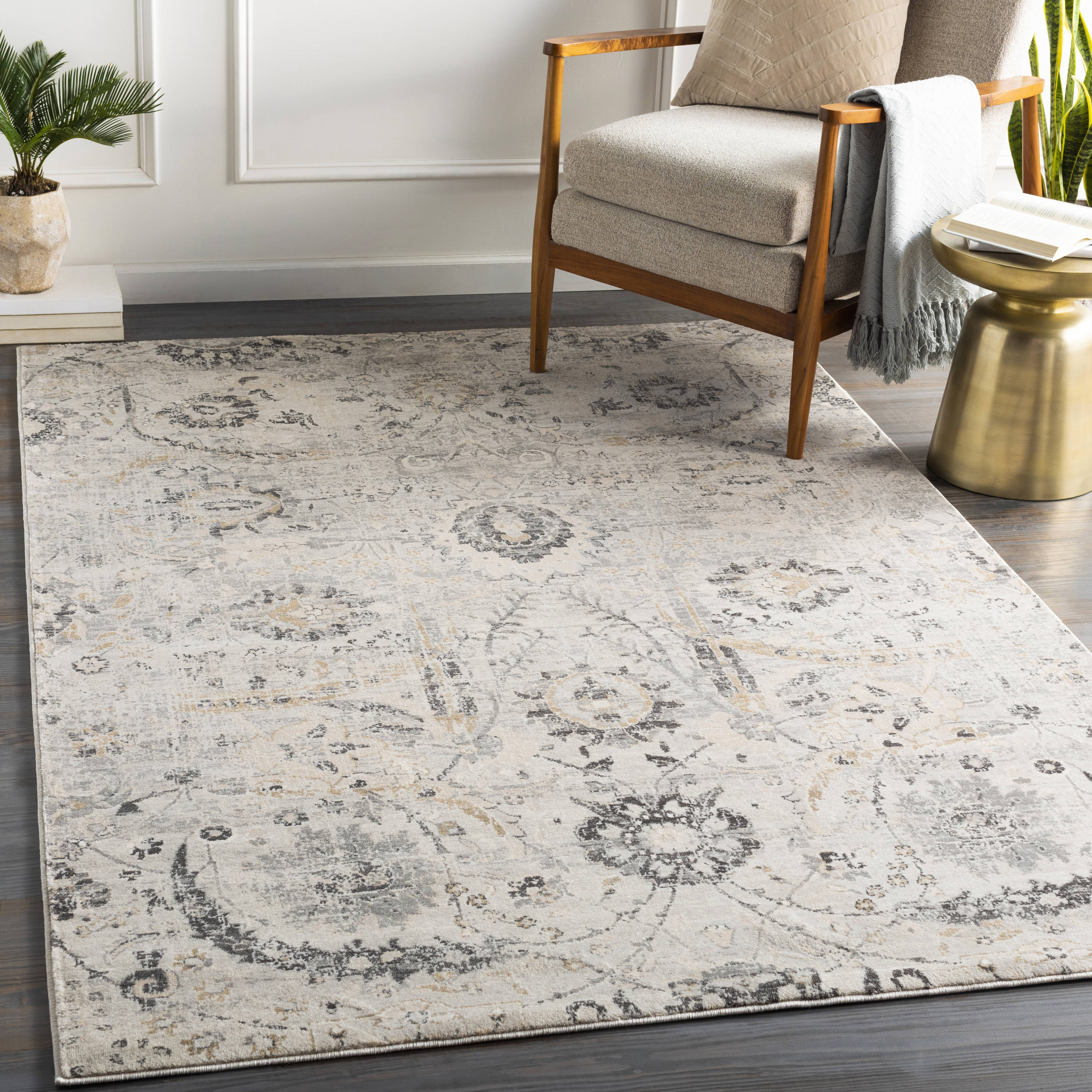 Livabliss IGO2318-4357 Indigo 4 x 6 (ft) Synthetic Light Gray Rectangular Indoor Distressed/Overdyed Vintage Area rug