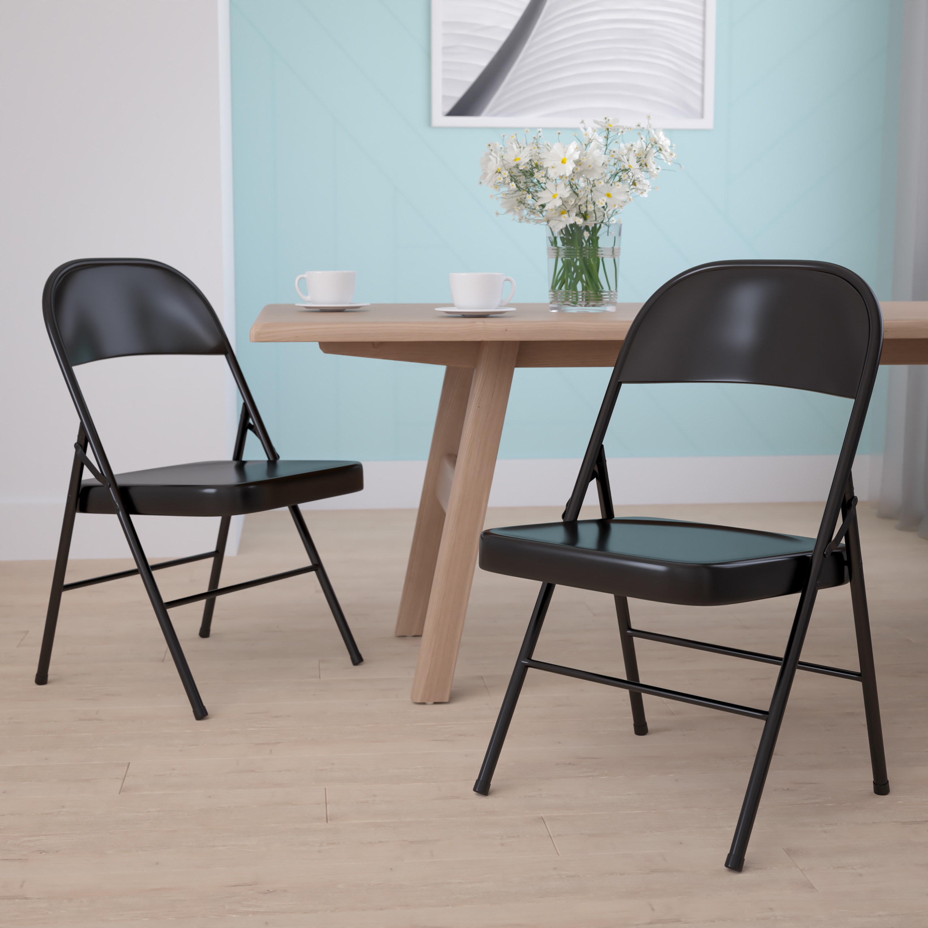 Emma + Oliver 2 Pack Double Braced Black Metal Folding Chair in