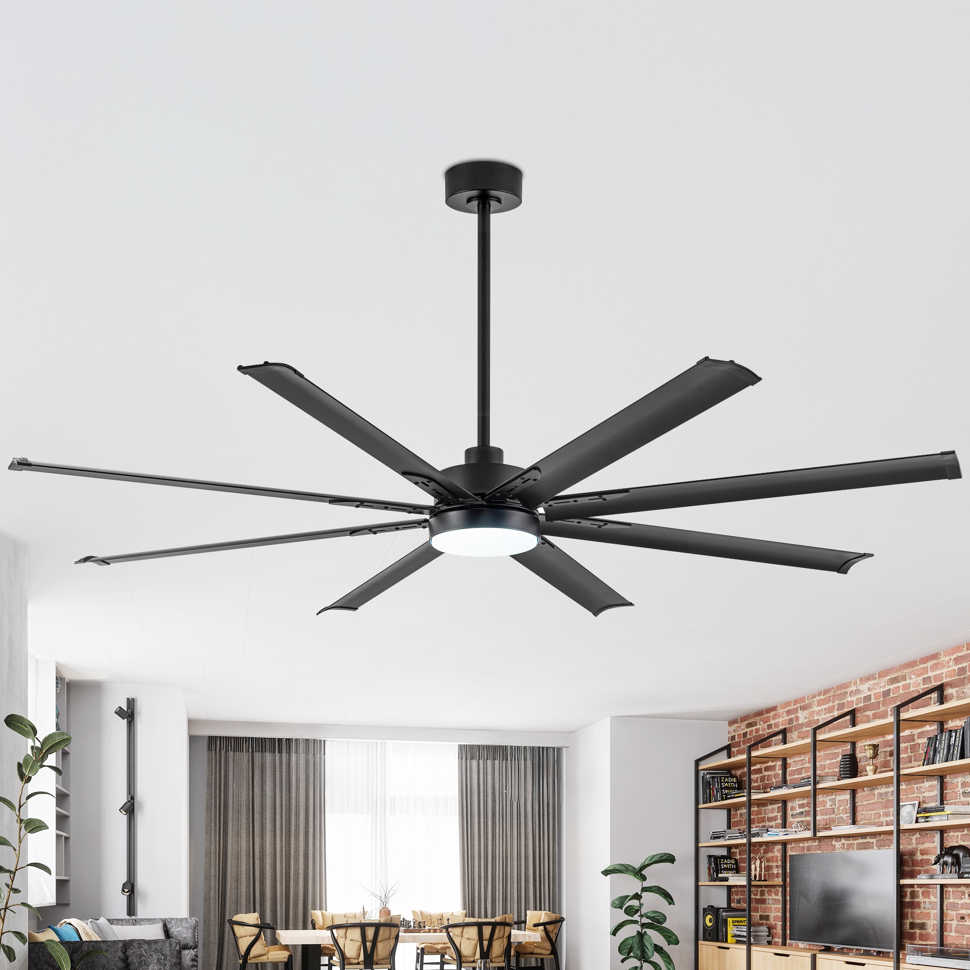 Breezary 32003-CG 72-in Color-Changing Integrated LED Matte Black with Matte Black Blades Ceiling Fan With Light - Remote Included ( 8 -Blade )