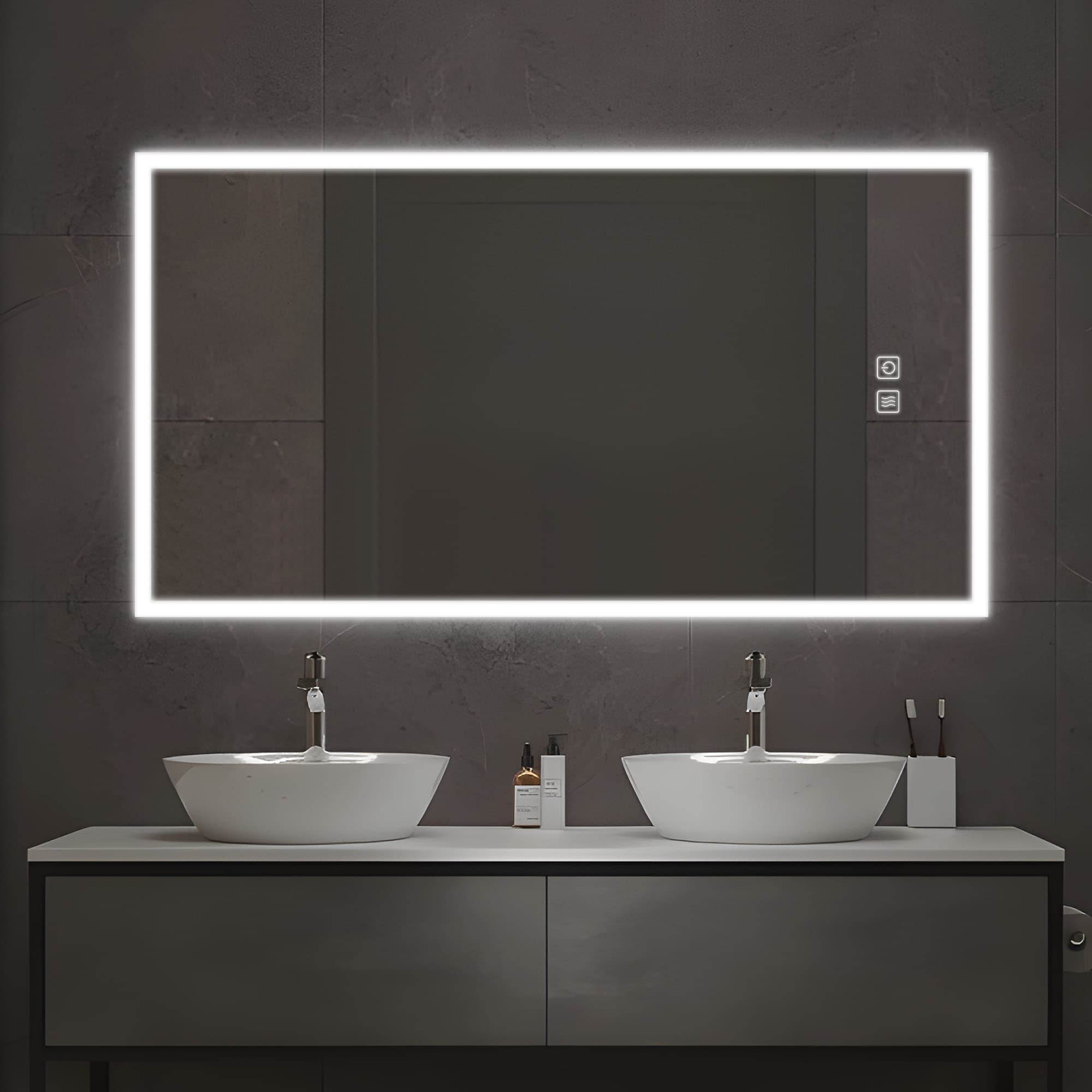 Dovelina LS-A-MR03084 26-Inches x 47-Inches Polished Frameless Rectangle Dimmable Lighted Fog Free Bathroom Vanity Mirror ( Sliver )