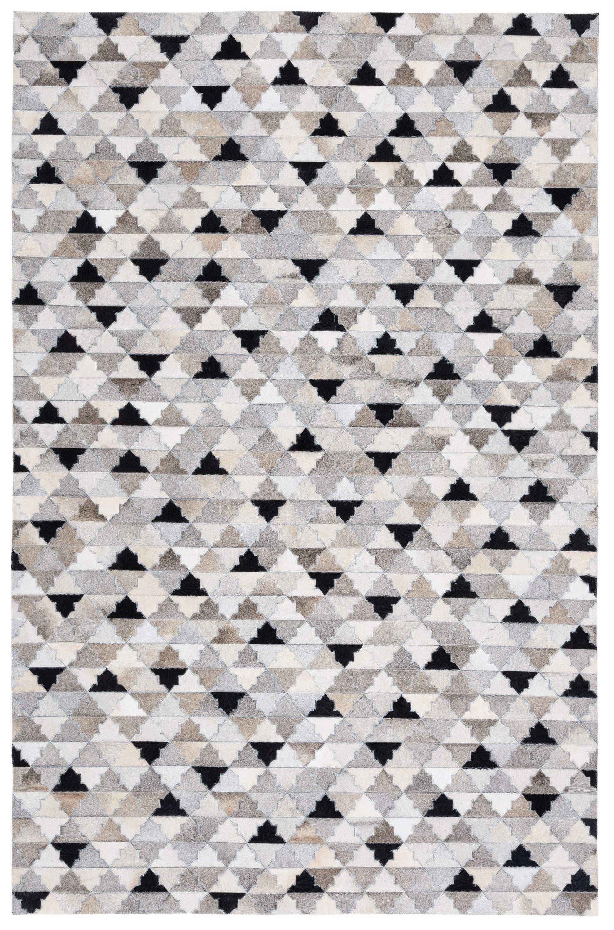 Gray and Black Geometric Flatweave Cowhide Rug, 5' x 8'