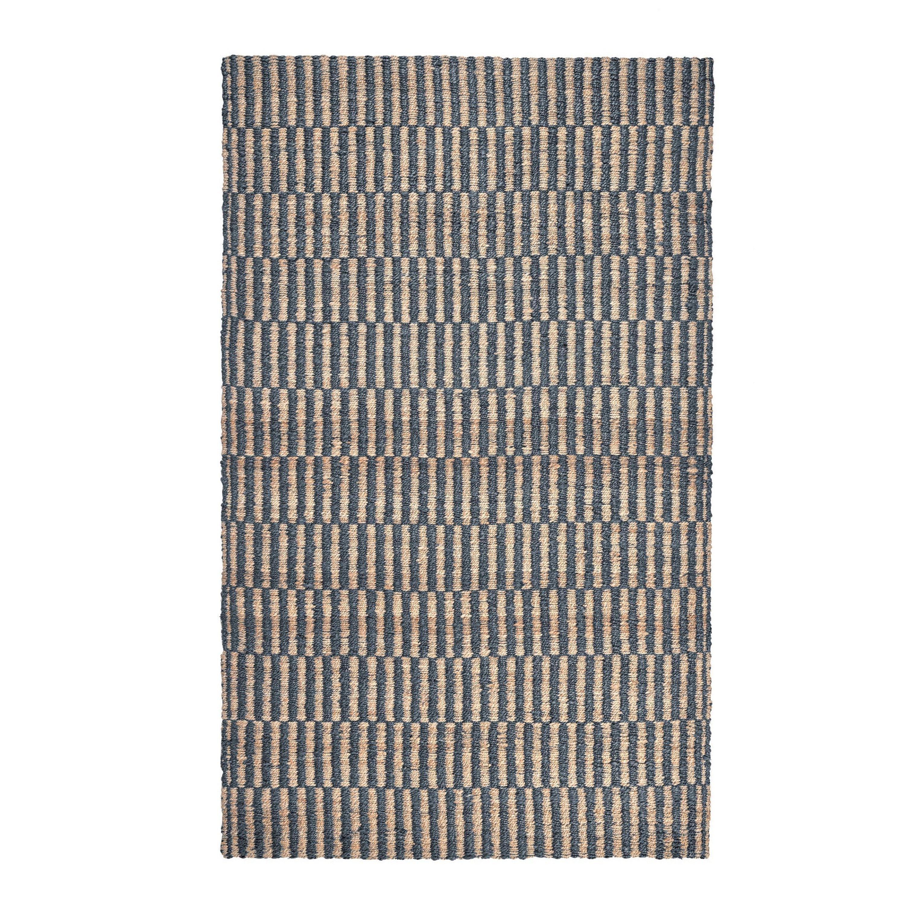 Benzara BM319617 Tufted Cotton/Jute Blue, Beige Rectangular Indoor/Outdoor Area rug