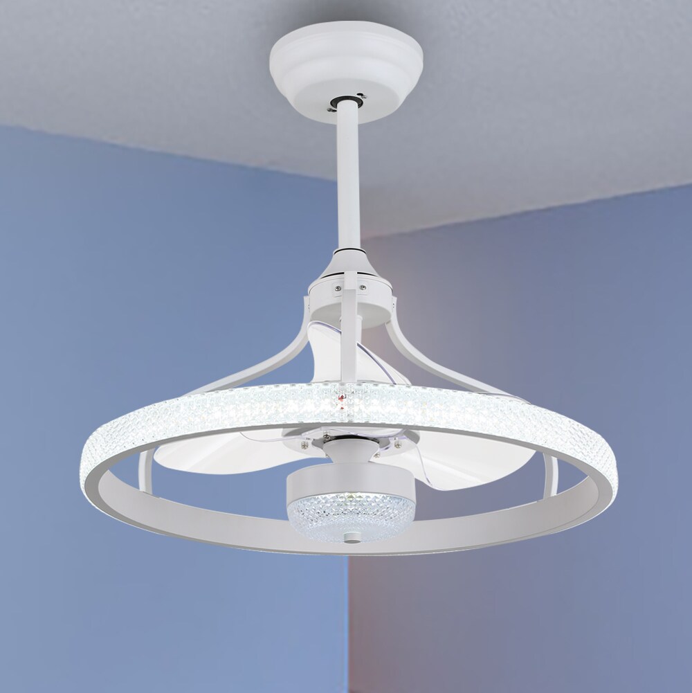 Bella Depot BD2029-W Retractable fan 24-in Color-Changing Integrated LED White with Transparent Blades Fandelier Ceiling Fan With Light - Remote Included ( 3 -Blade )