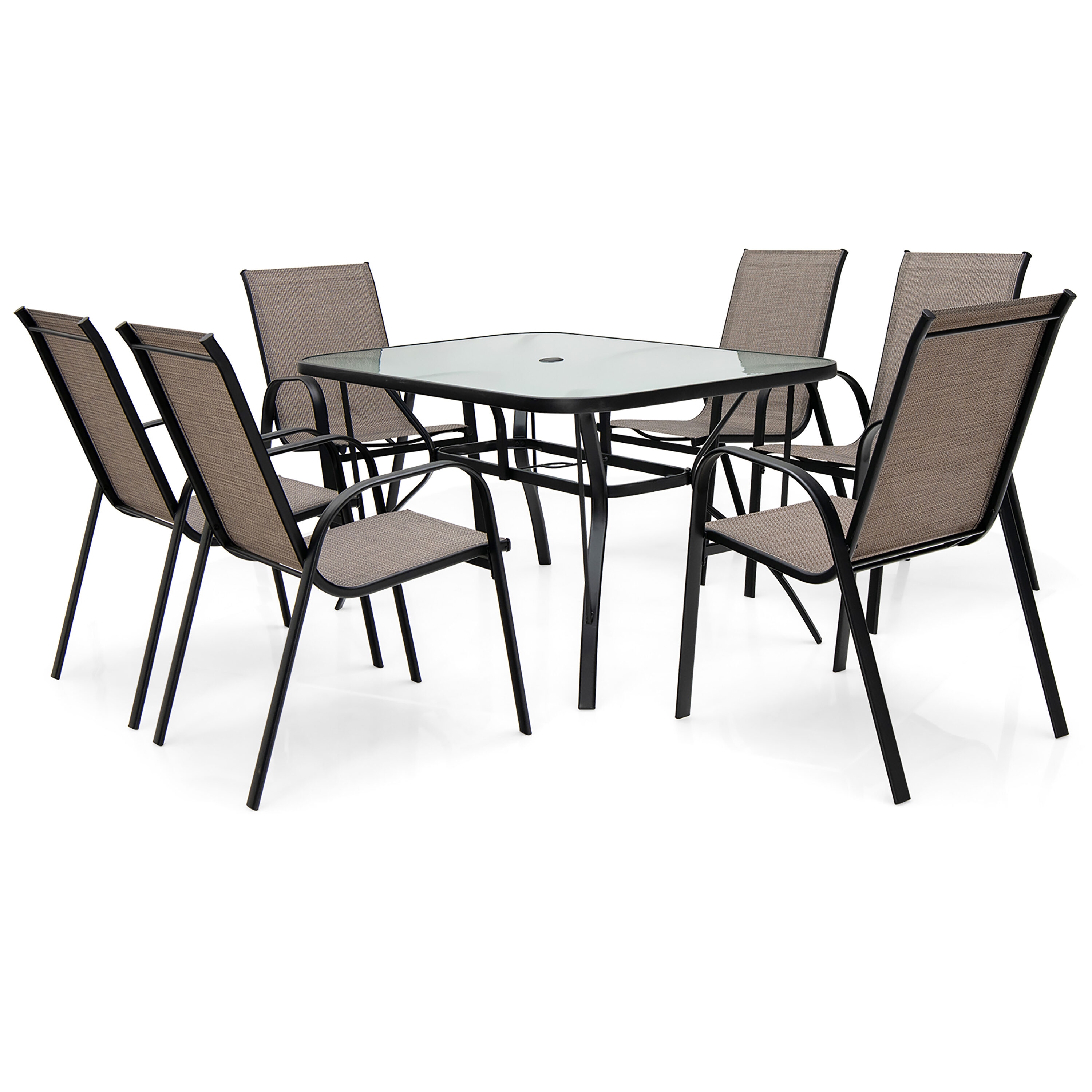 Costway 7 Patio Dining Set Steel Rectangle Table with 6 Stationary Chairs NP10407 at Lowes