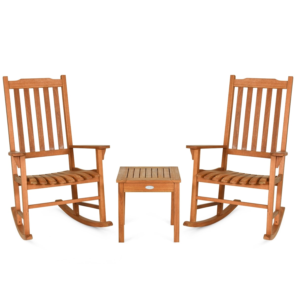 Slickblue D-CO-20736WH 3-Piece Eucalyptus Wood Patio Rocking Chair Set with 2 Chairs and Coffee Table for Garden Patio or Balcony- Natural