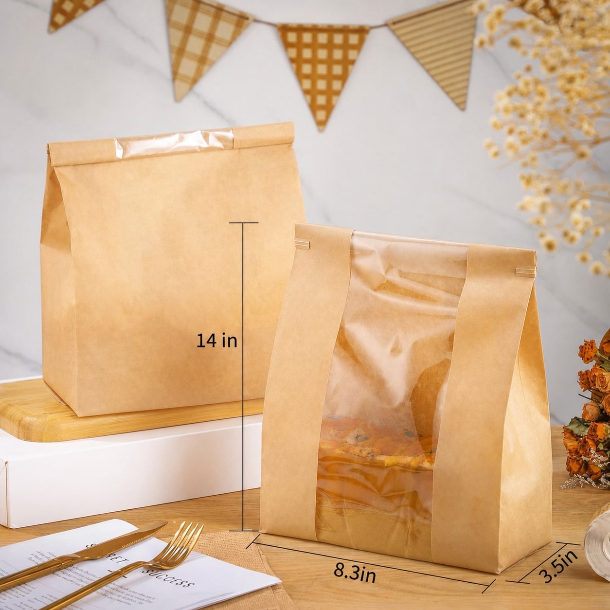 KIWDZFU 120 pack bread bags with window 14 x 8 3 x 3 5 inch large paper ...