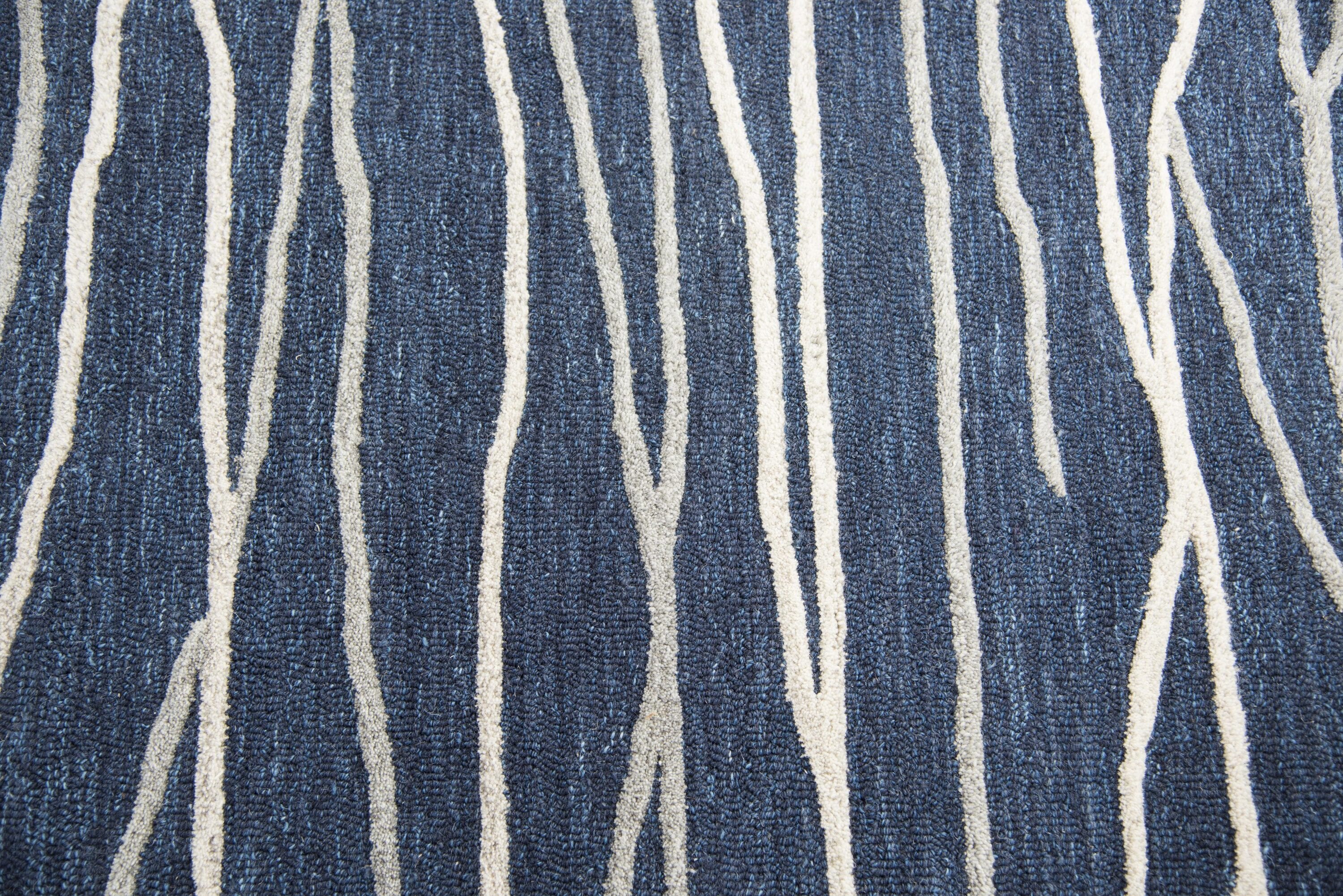 Navy Abstract Lines Hand-Tufted Wool Area Rug - 8' x 10'
