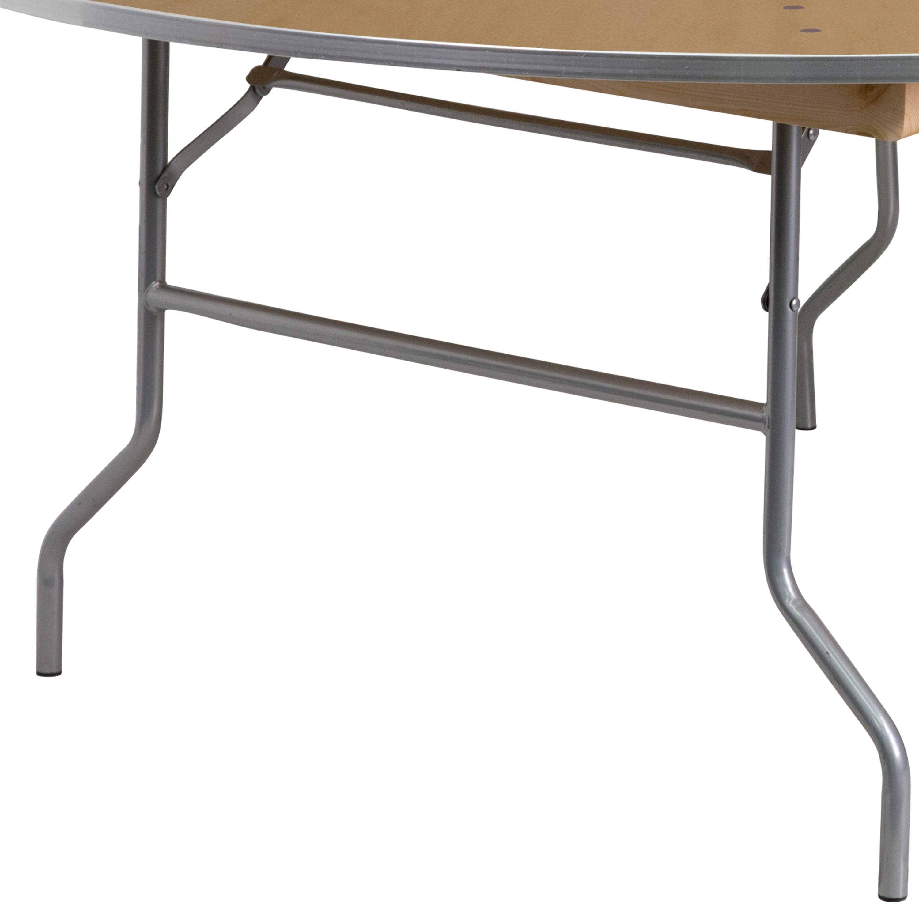 72'' Round Birchwood Folding Banquet Table with Metal Edges