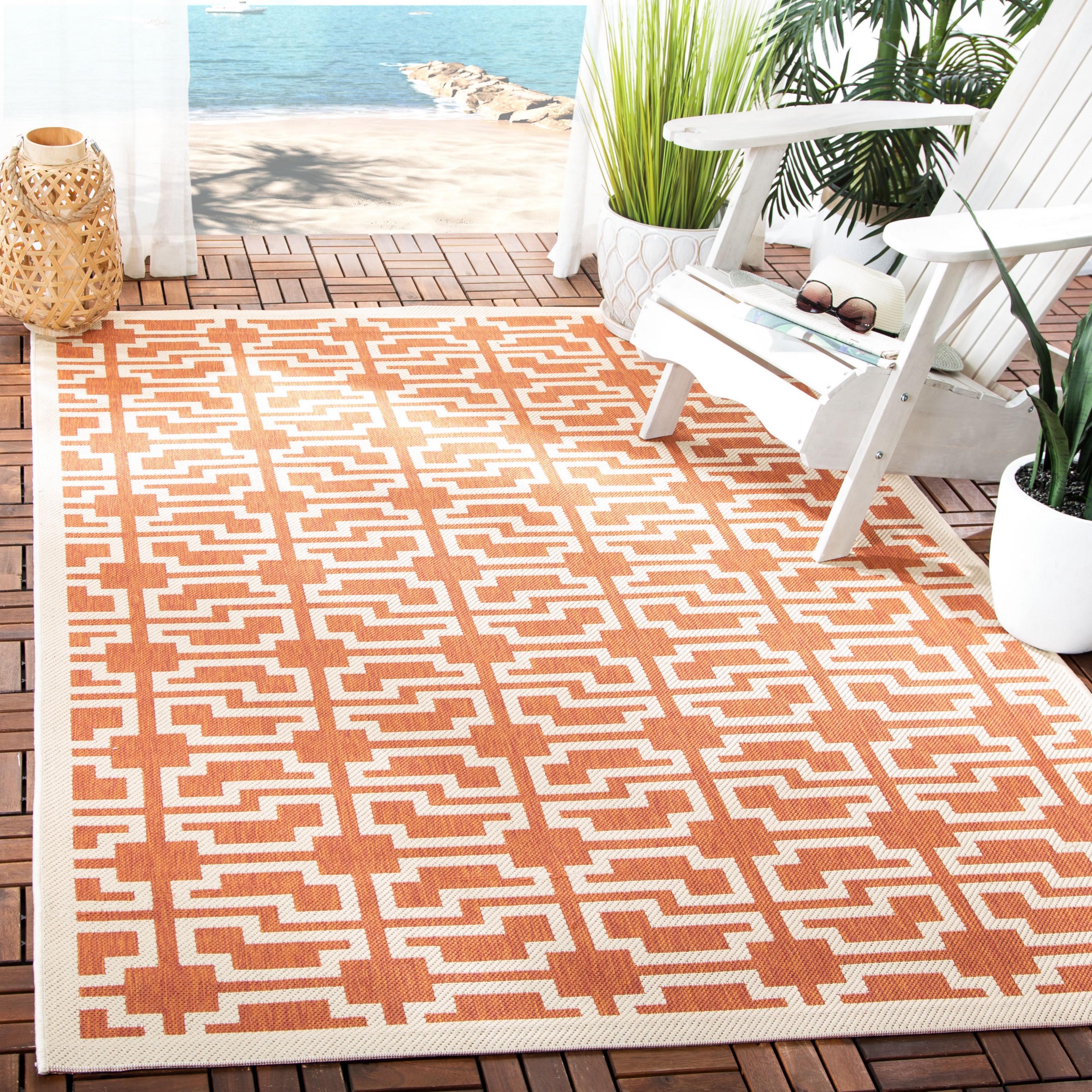 Safavieh CY6015-241-3 Courtyard Bandon 3 x 5 (ft) Loomed Polypropylene Terracotta/Beige Rectangular Indoor/Outdoor Geometric Coastal Throw rug