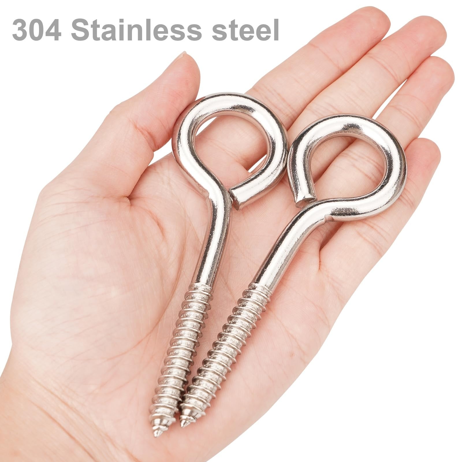 Etokfoks  4pcs 4 5 in x 1 in 304 Stainless Steel Eye Screw Hooks 200 lb Capacity Rustproof Indoor Outdoor