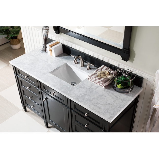 James Martin Vanities Brittany 60 In Black Onyx Undermount Single Sink Bathroom Vanity With Carrara White Marble Top The Tops Department At Com - 60 Bathroom Vanity Top With Single Sink