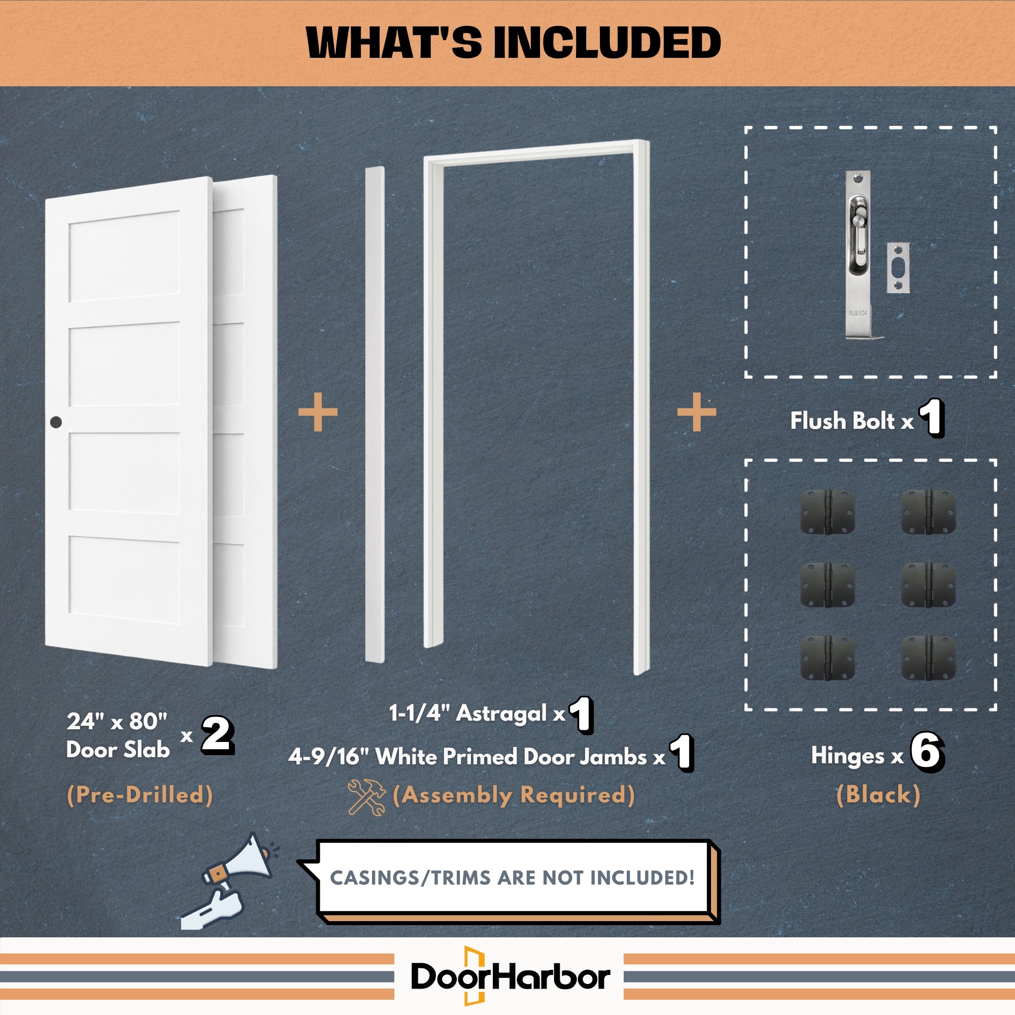 Door Harbor 48-in x 80-in Interior Double Prehung French Door Right ...