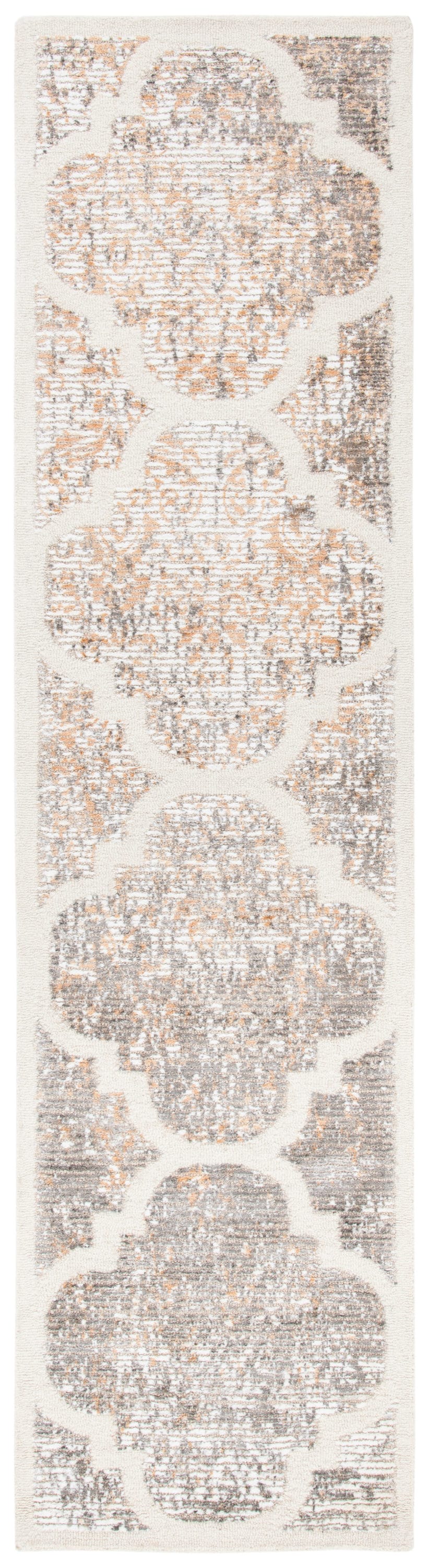 Ivory and Gold Handmade Wool and Viscose Runner Rug