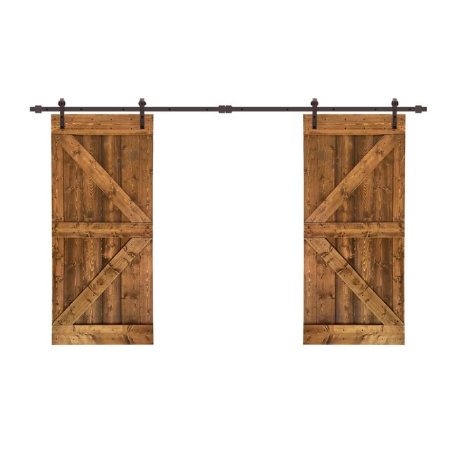 Calhome 60 In X 84 Walnut 2 Panel Solid Core Stained Pine Wood Double Barn Door Hardware Included The Doors Department At Com In The Barn Doors Department At Com, How To Measure For Sliding Barn Door Hardware