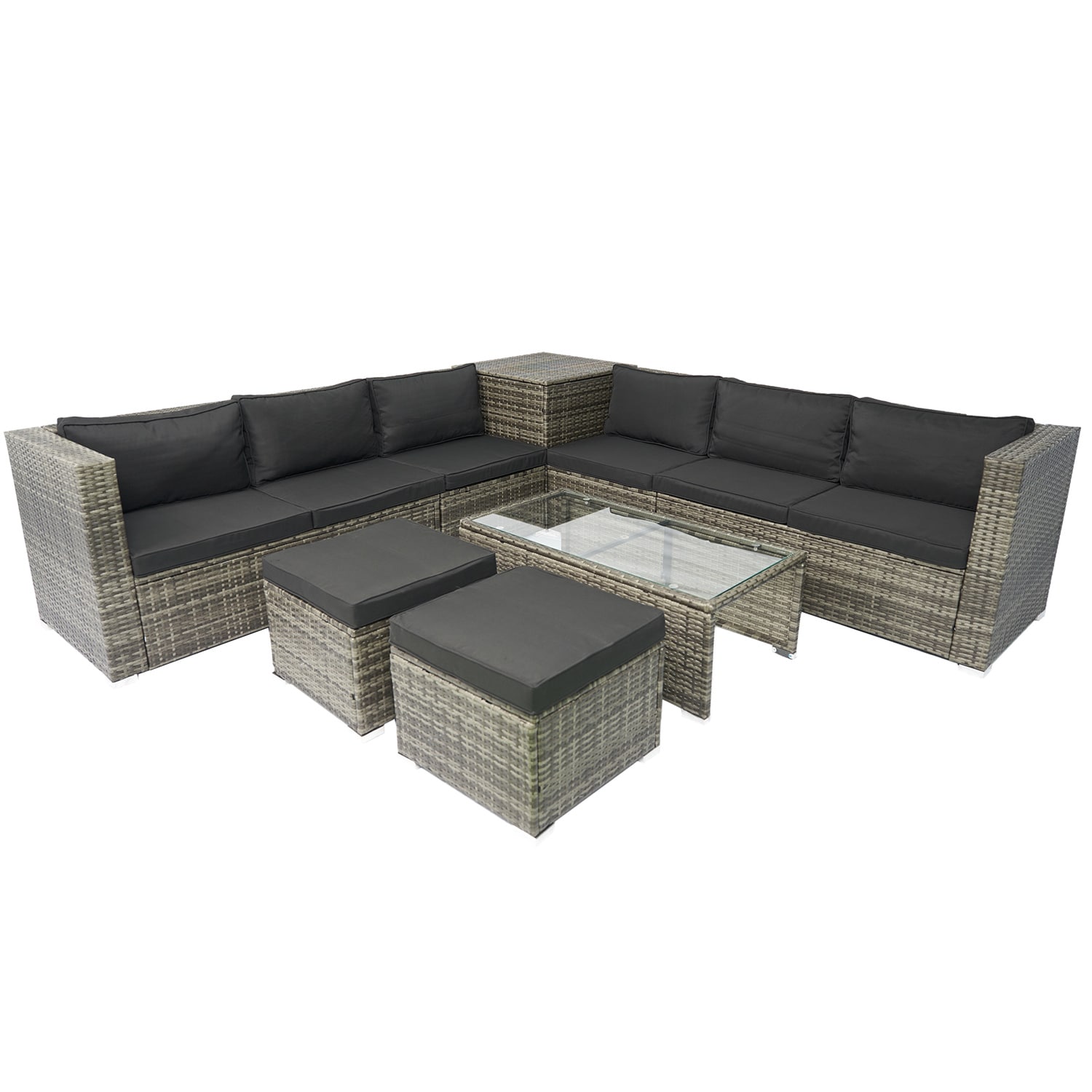 Bybafun Rattan Outdoor Sectional With Black Cushion(S) And Rattan Frame ...