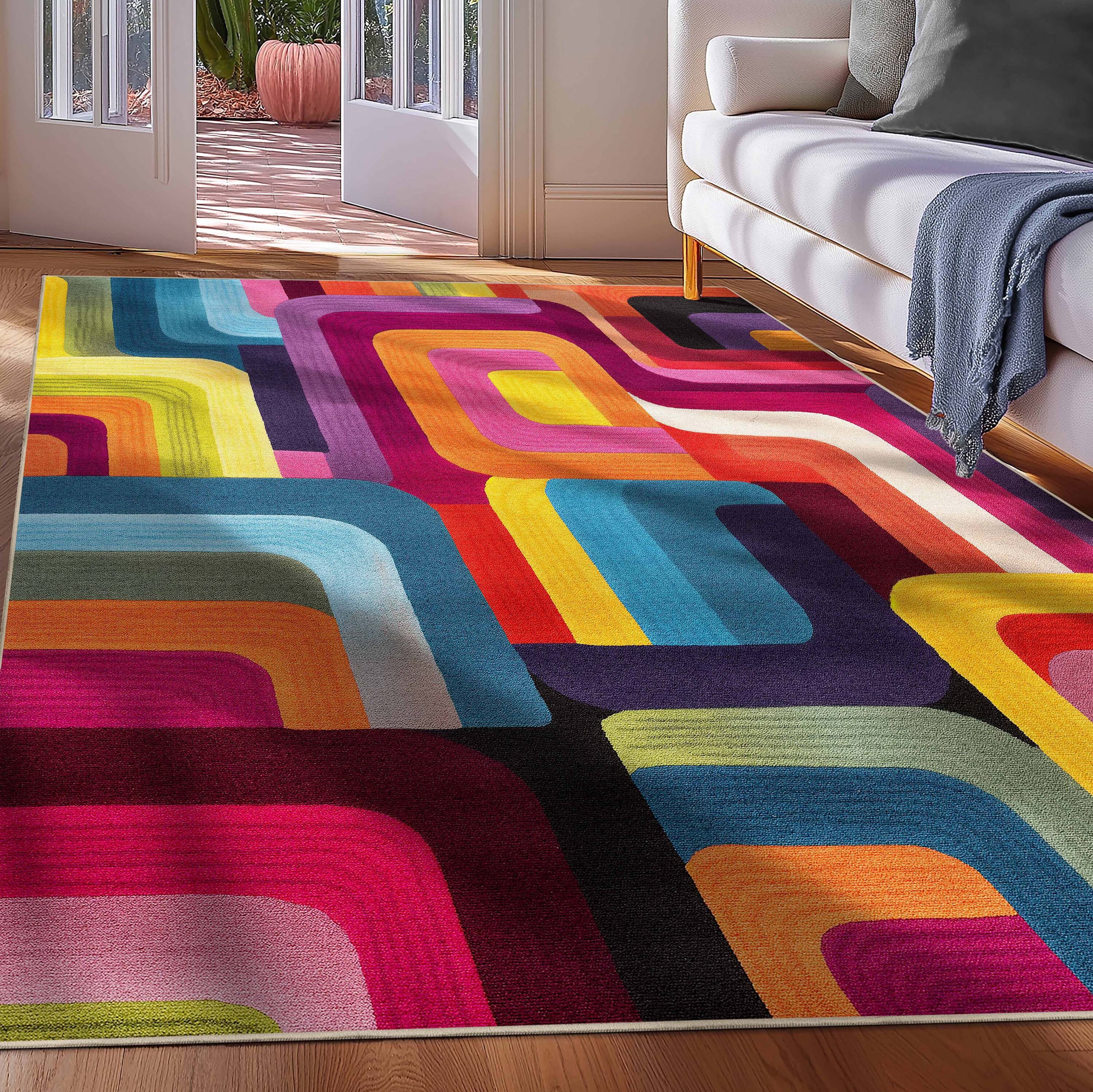 Well Woven W-AID-14A-5 Apollo 5 x 7 (ft) Polyester Multi Rectangular Indoor Abstract Mid-Century Modern Area rug