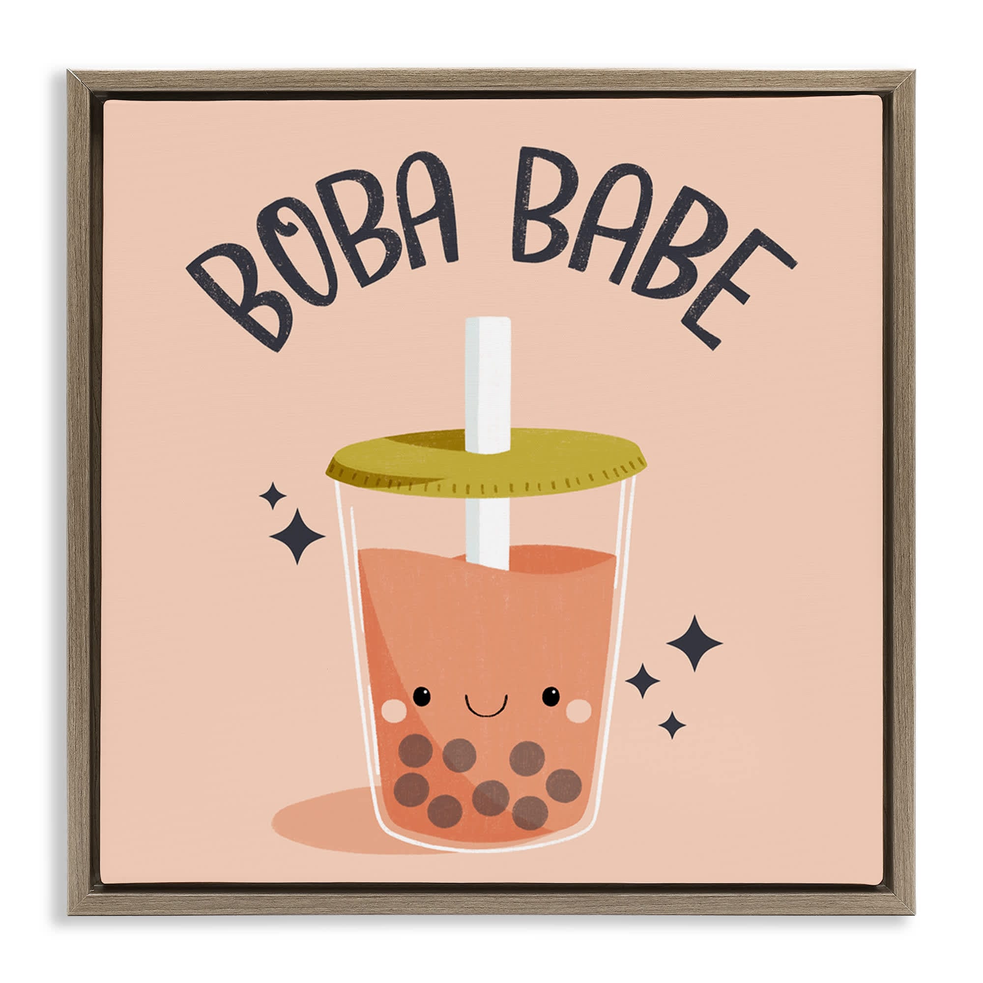 Stupell Industries BT-443-FFE-17X17 Boba Babe Bubble Tea Brown Framed Floater Canvas Wall Art By Sarah Hickman 18 x 18