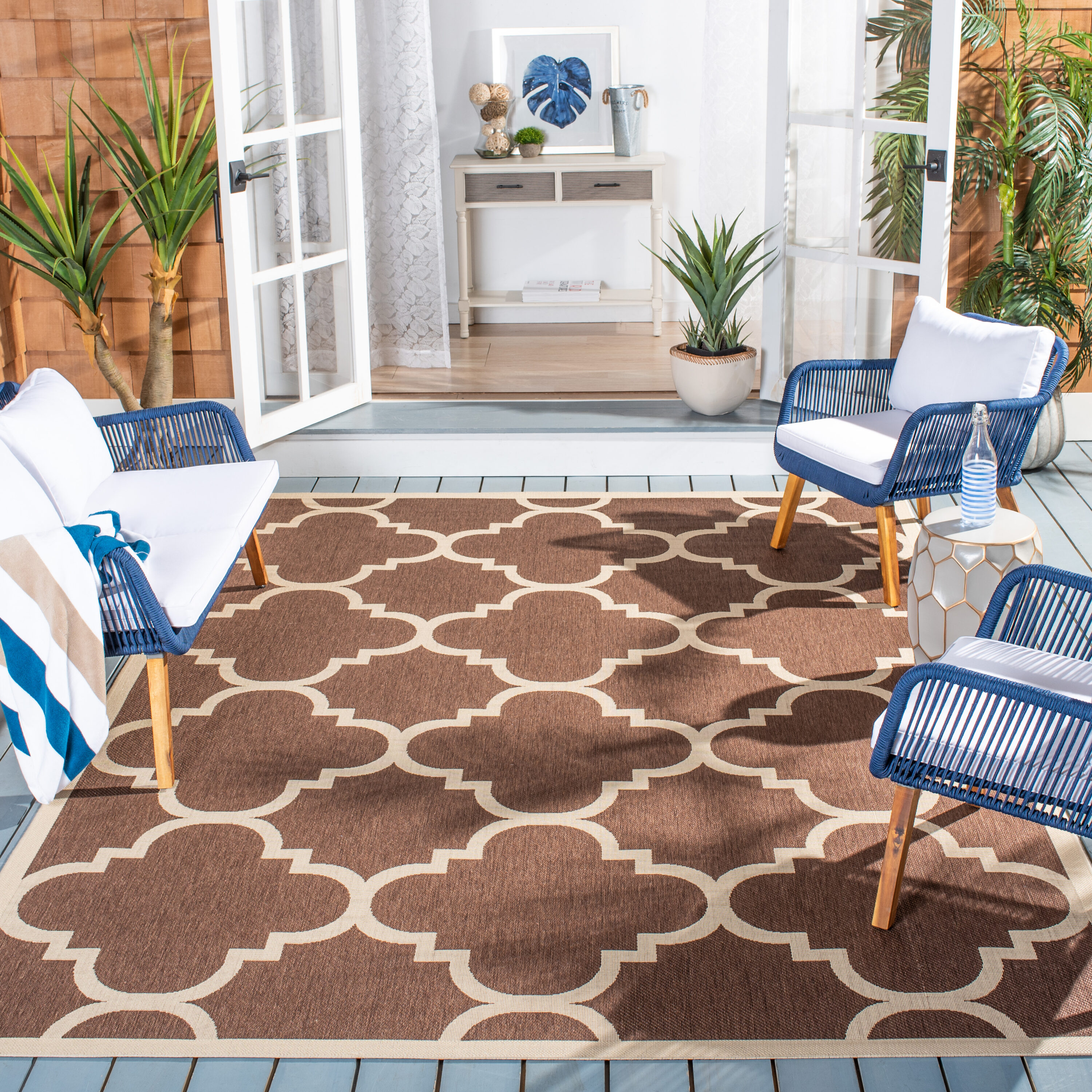Safavieh CY6243-204-8 Courtyard Lihue 8 x 11 (ft) Loomed Polypropylene Dark Brown Rectangular Indoor/Outdoor Geometric Coastal Area rug
