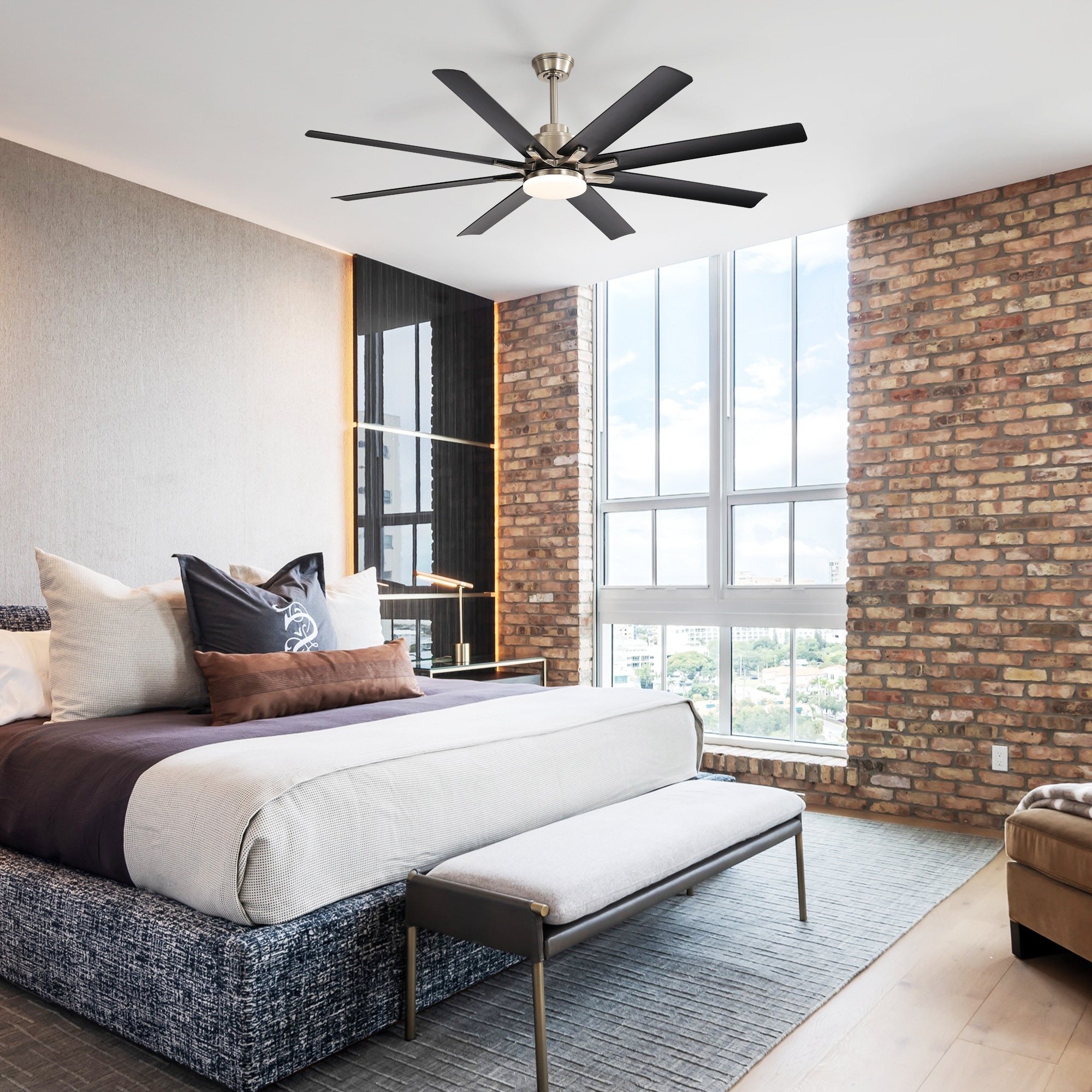 HyperDrop Cart 52-in Black ABS 8-Blade Modern Smart Ceiling Fan with Integrated Light and Voice Remote for Patio Bedroom