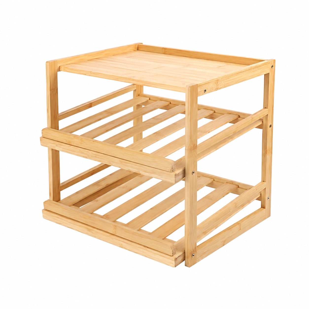 Etokfoks  Natural Bamboo 3 Tier Pantry Can Organizer with Roll Forward Design Can Holders for Cabinet Holds 1 Piece