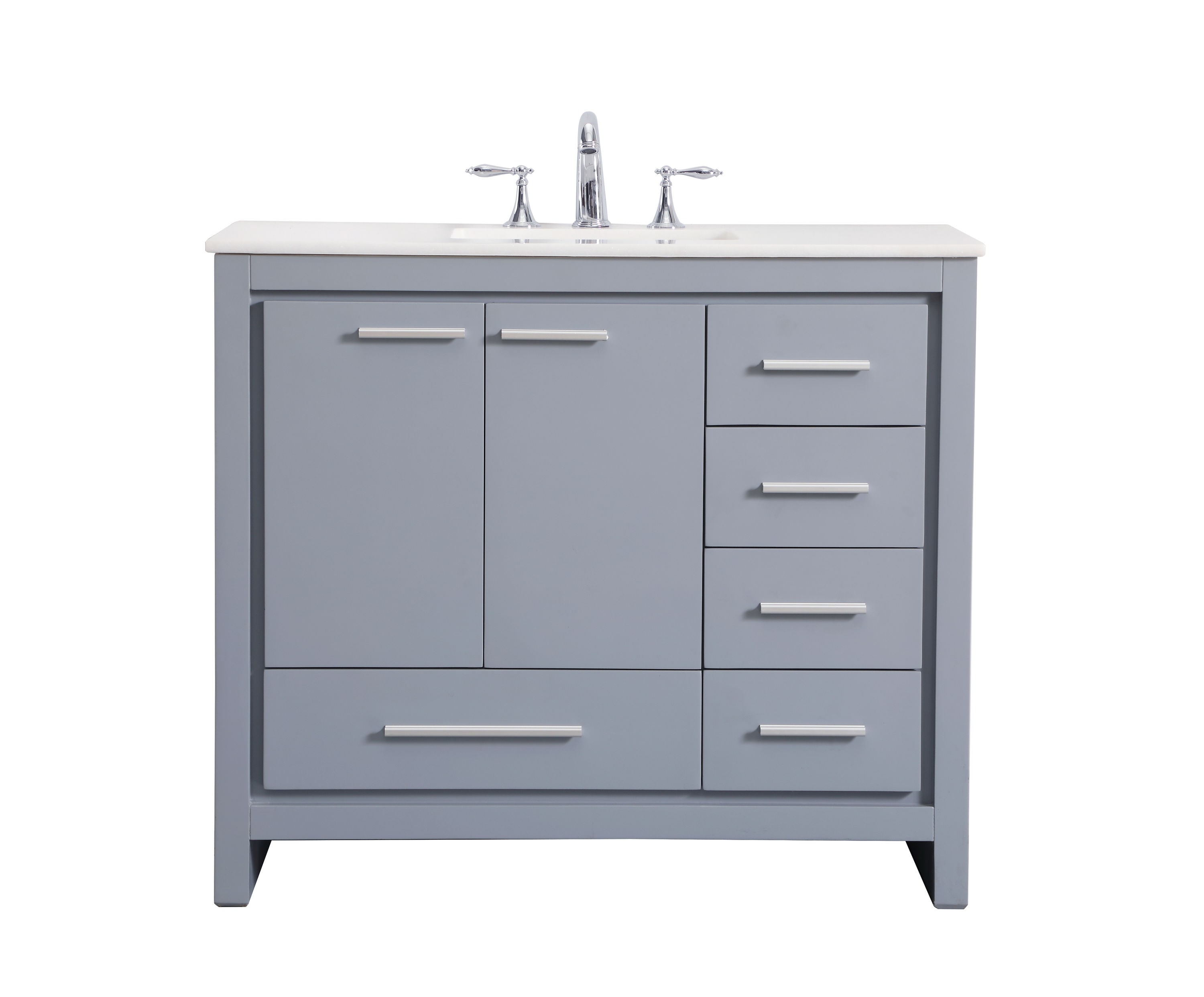 Elegant Decor HF38520GR Home Furnishing 40-in Grey Undermount Single Sink Bathroom Vanity with White and Brown Vein Marble Top