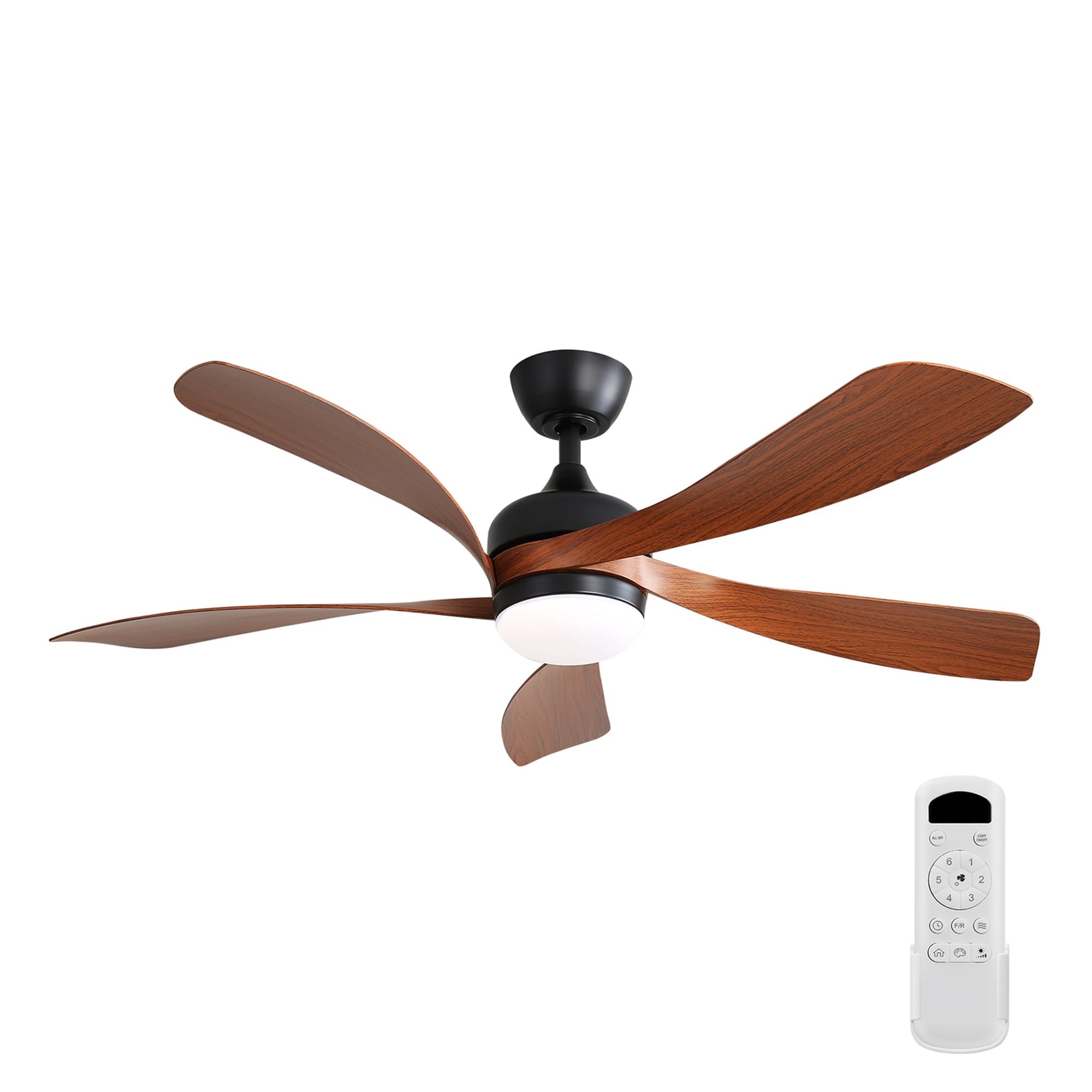 Bybafun YB5700071 52-in Color-Changing Integrated LED Outdoor Black + Brown with ABS Blades Ceiling Fan With Light - Remote Included ( 5 -Blade )