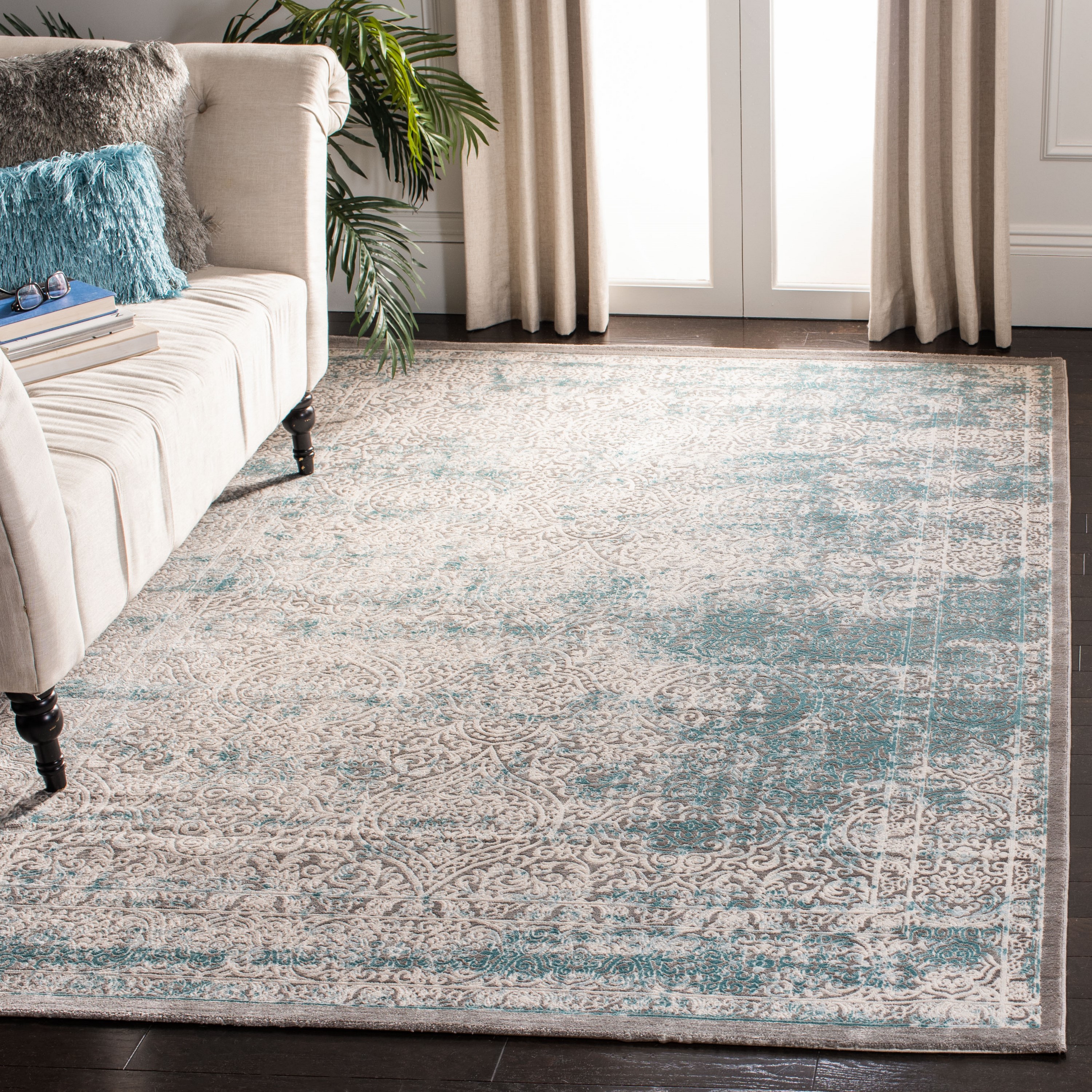 Safavieh 12 x 18 Turquoise/Ivory Indoor Abstract Vintage Area Rug in ...