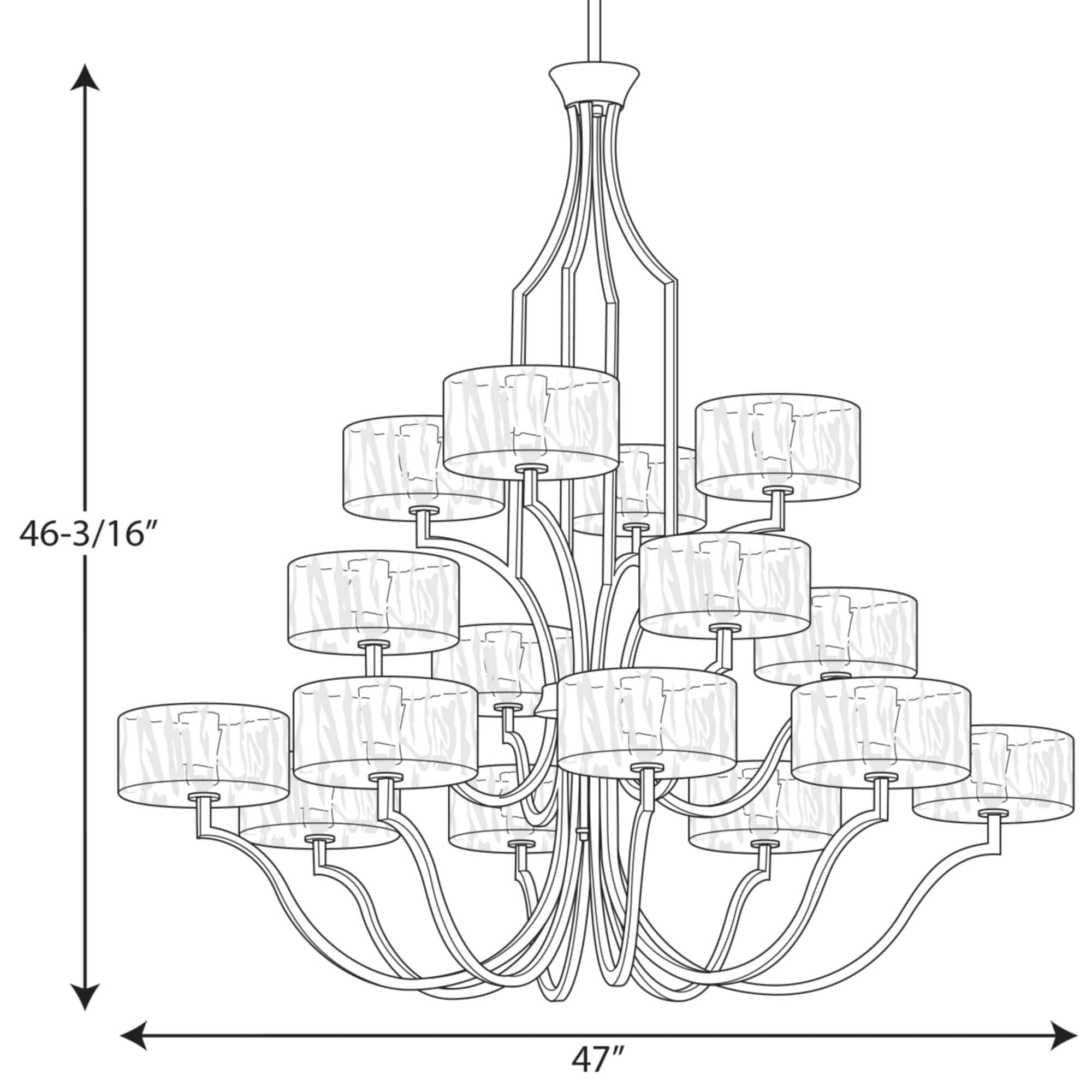 Polished Nickel 16-Light Drum Chandelier with Glass Shades