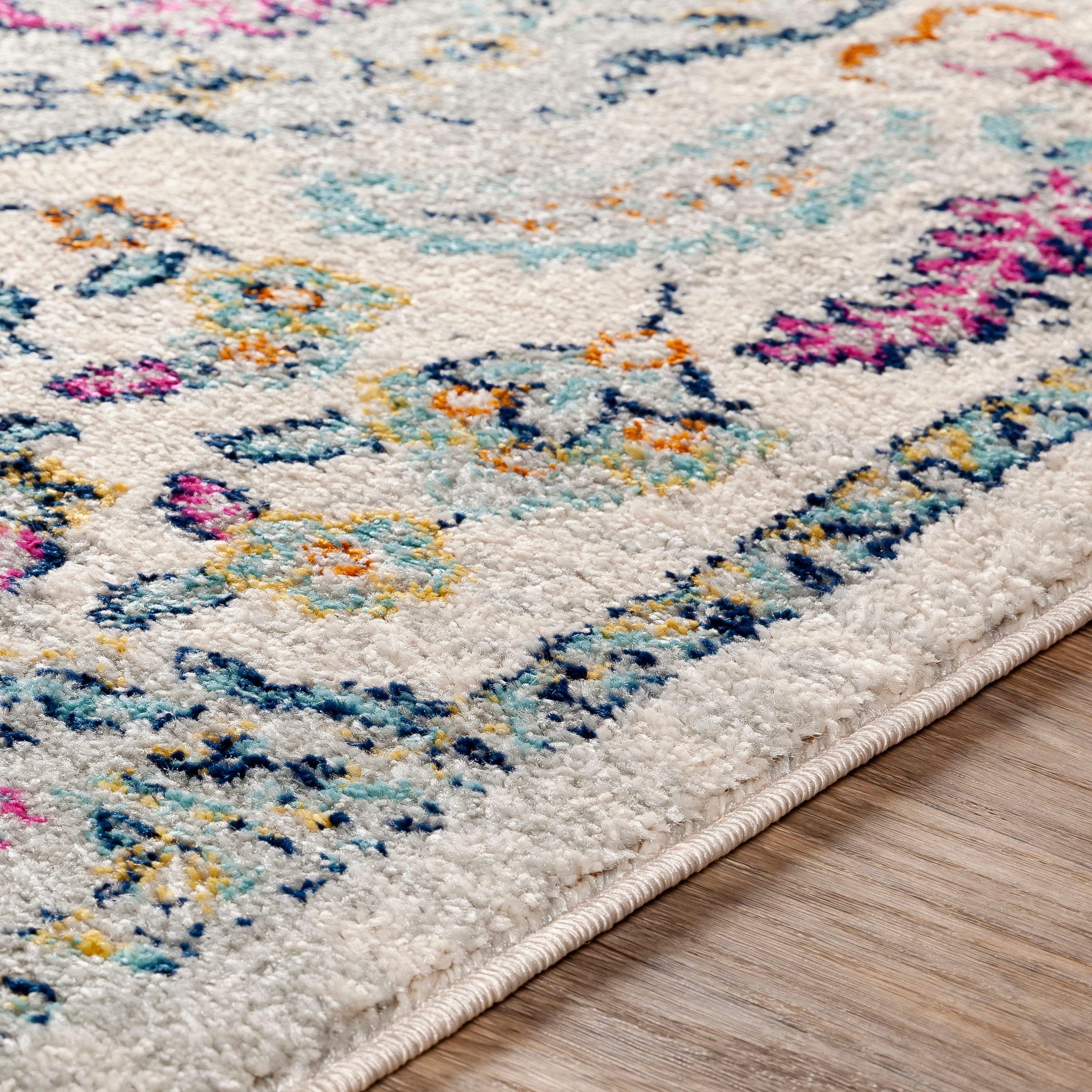 Gray and Multicolor Synthetic 5' x 7' Rectangular Area Rug