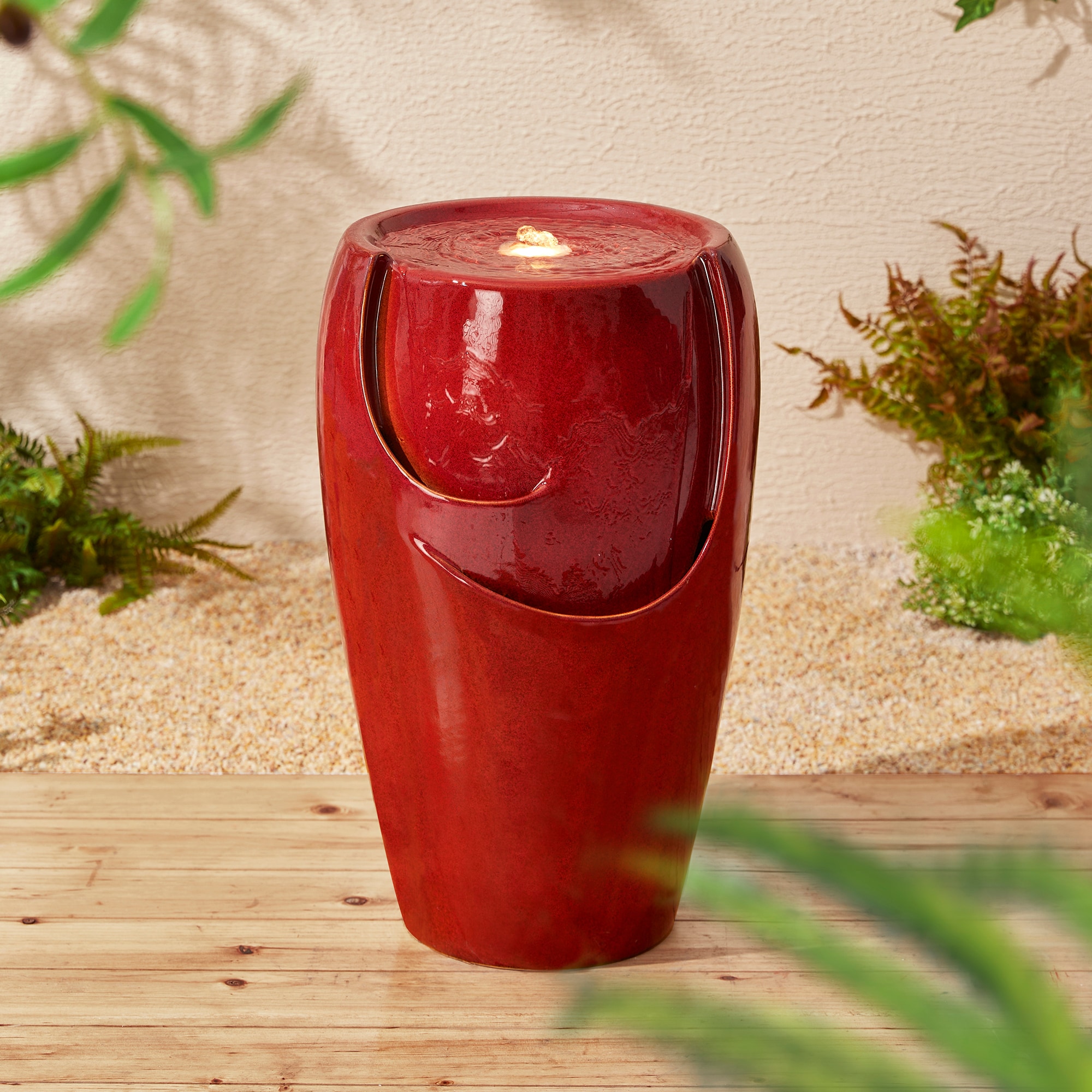 Glitzhome GH2007300023 21.25-in H Ceramic Outdoor Fountain Statue Pump Included