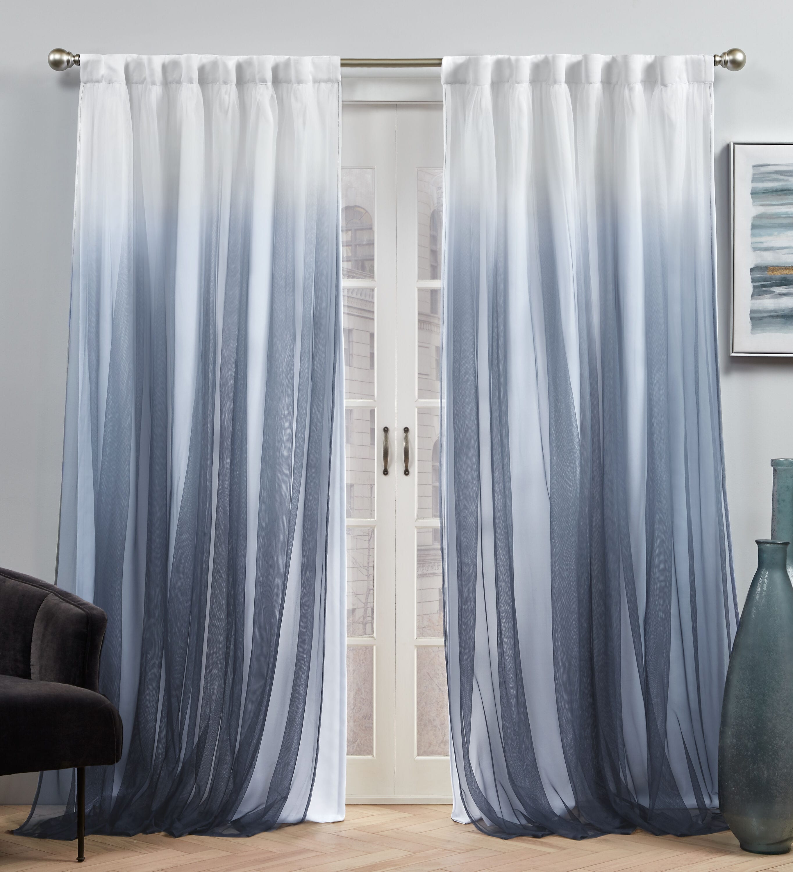 Exclusive Home EH8462-03-2-84H 84-Inches Indigo Room darkening Standard lined Top tab Curtain panel pair